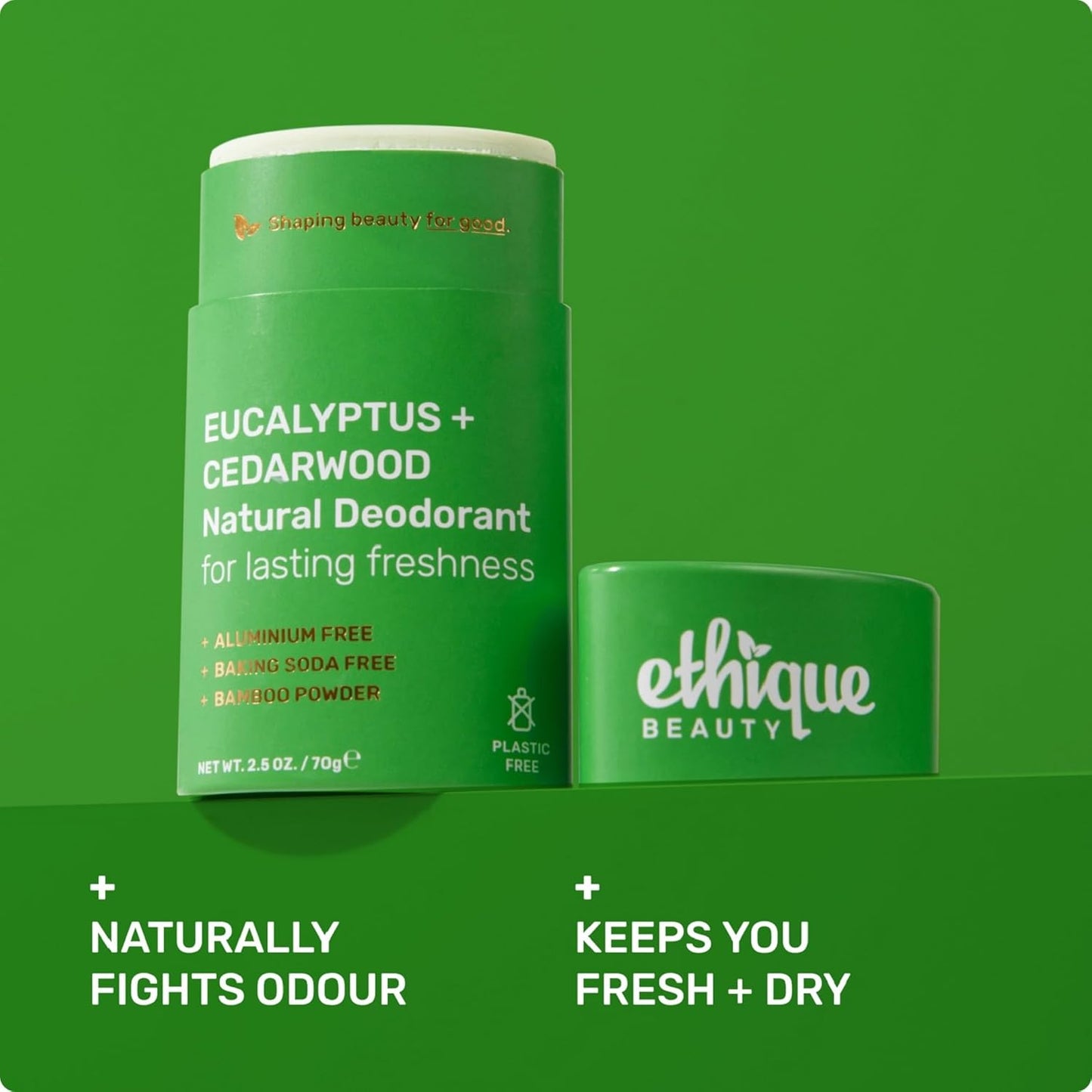 Ethique Beauty Eucalyptus & Cedarwood Deodorant Stick for Men & Women - Aluminum-Free, Plastic-Free, Vegan, Cruelty-Free, Eco-Friendly, 2.5 oz