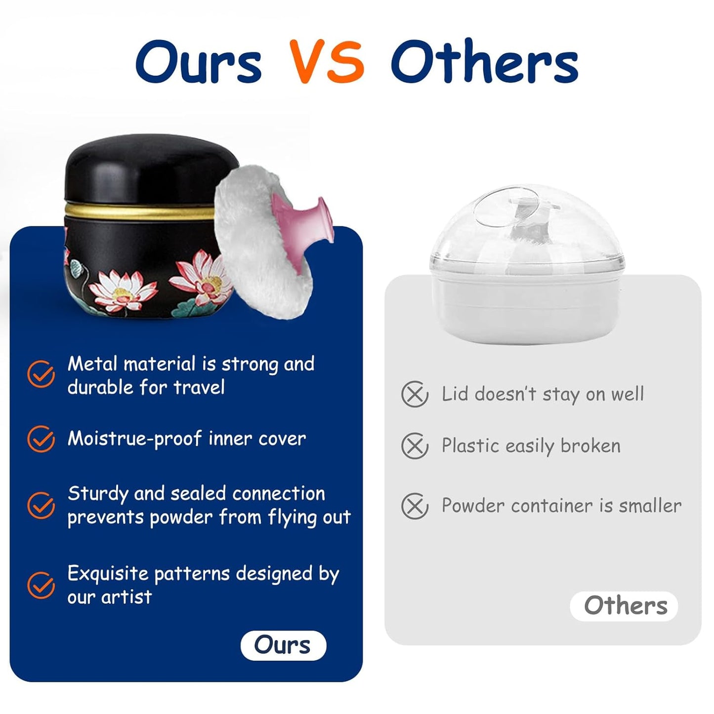 Body Powder Puff and Container for Dusting Powder, Women Powder Puff and Powder Case for Bath and Travel (Lotus)