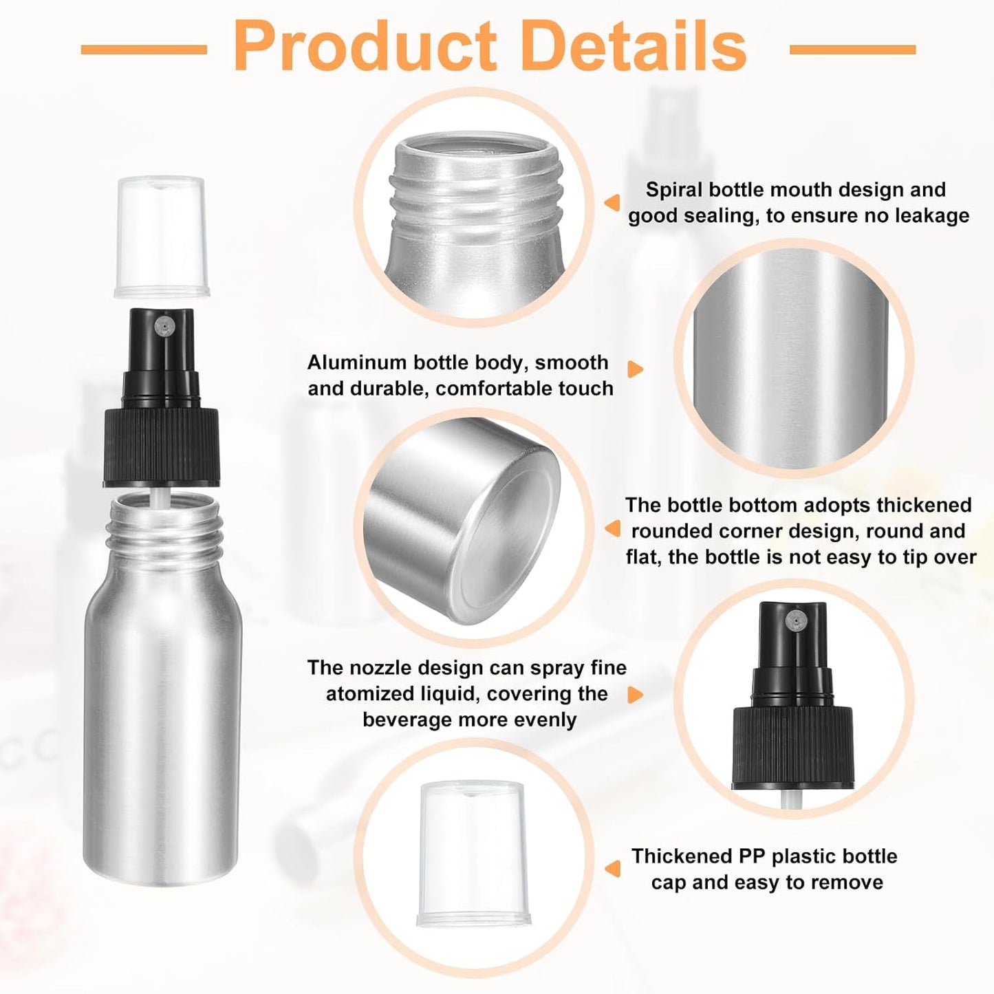 HARFINGTON 3pcs Aluminum Fine Mist Spray Bottles 30ml/1oz Metal Small Liquid Alcohol Refillable Travel Container with Black Plastic Nozzle Cap for Perfume Skincare Cosmetic Storage Bottle