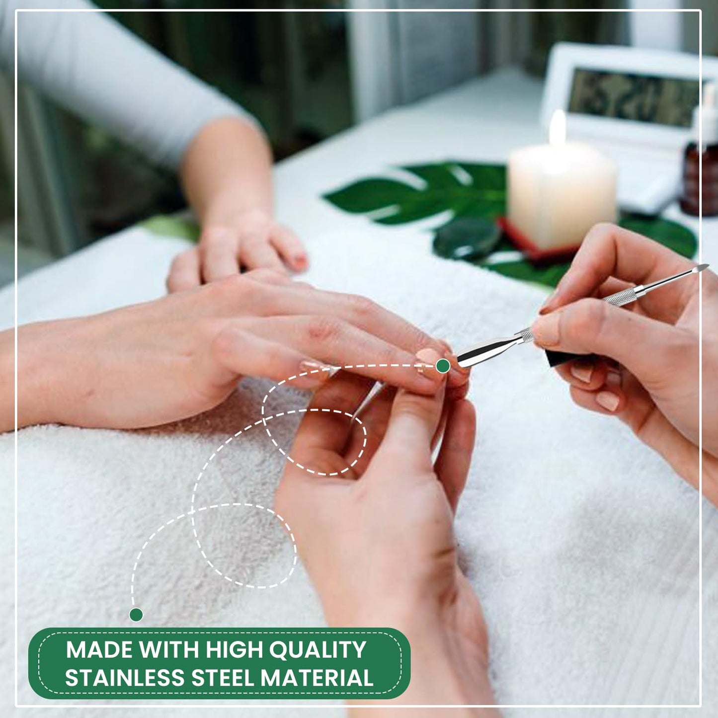 4PCS Cuticle Pusher Double Ended Sharp Edge Spoon Shaped Set, Salon Quality Stainless Steel Metal Manicure Pedicure Nail Polish Remover Cleaner Tools for Fingernails Toenails