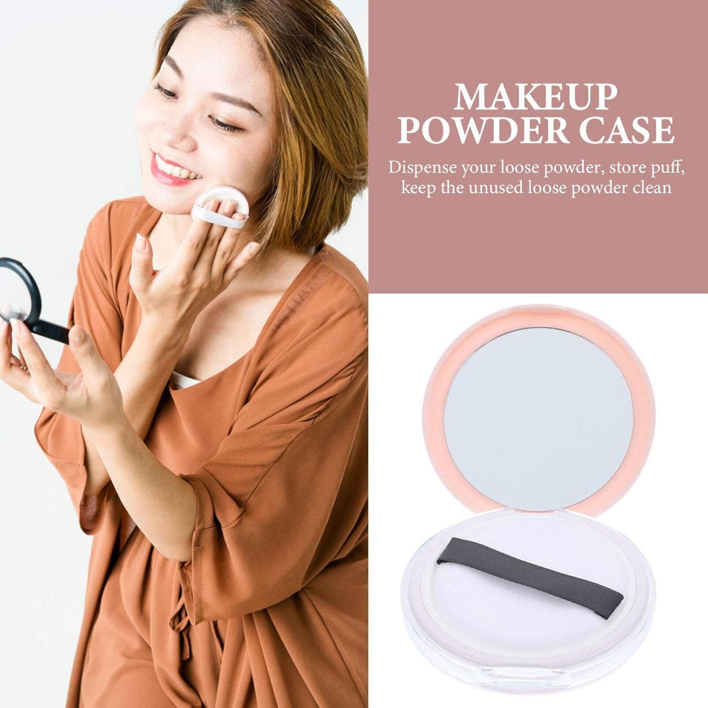 Beaupretty Loose Powder Containers with Puff 2PCS Powder Compact Container, Plastic Empty Makeup Loose Powder Case with Puff and Elasticated Net Sifter Cosmetic Travel Container