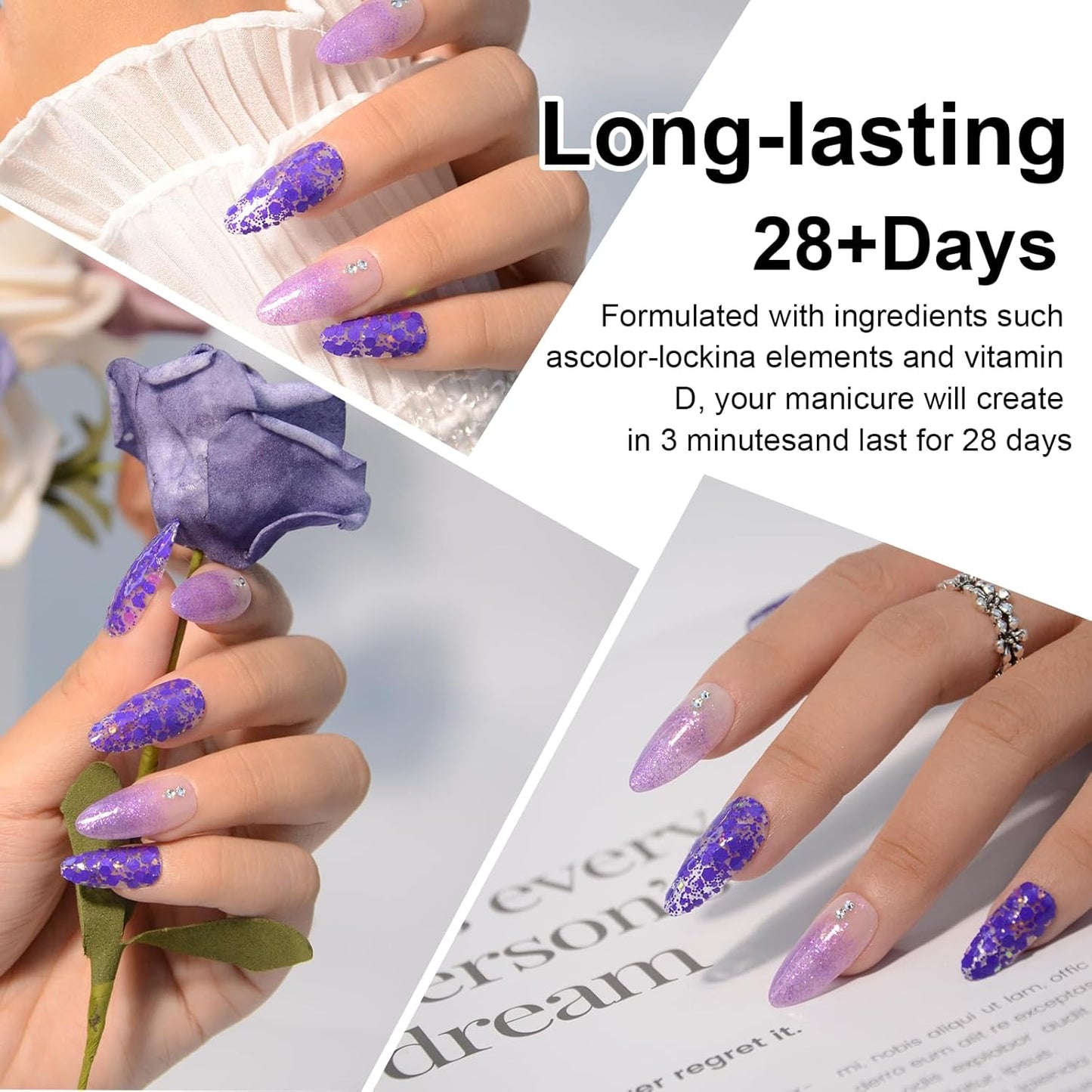 Nail Dip Dipping Powder,1 Oz/28g Dopamine Glitter Purple Color Dipping Powder French Nails Art Starter Manicure DIY Salon Home Gift for Women,No Need Nail Lamp Cured