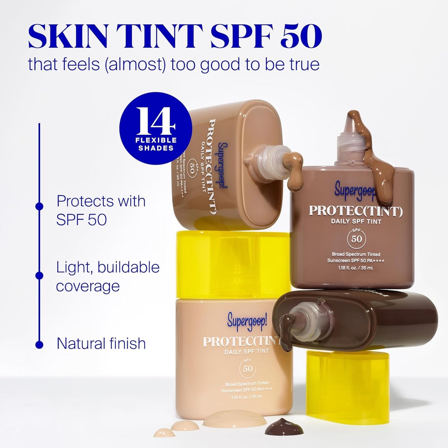 Supergoop! Protec(tint) Daily Skin Tint SPF 50 - 46N - Light, Buildable Coverage for Immediately Smooth, Even-Looking Skin - Natural Finish