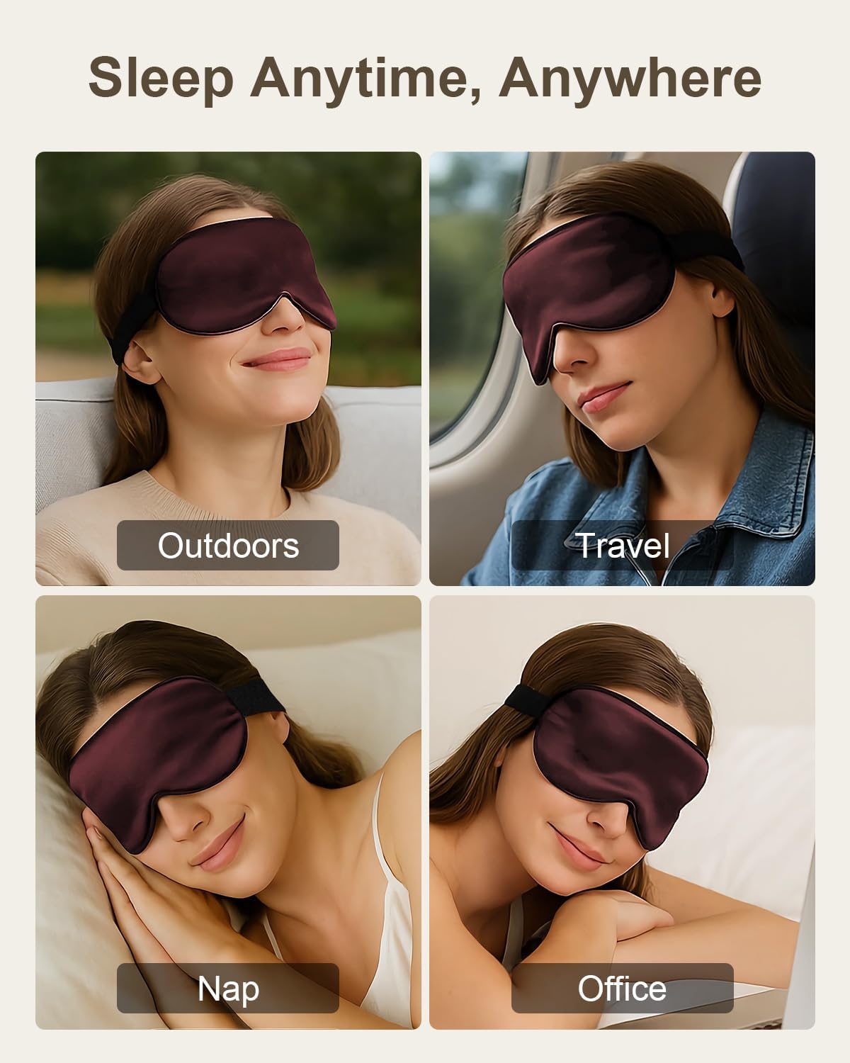 Luxury 22 Momme 100% Mulberry Silk Sleep Mask – 3D Eye Mask with Adjustable Strap, Gentle on Skin and Eyes, Provides Complete Light Blockage for Deep Sleep (Burgundy, Adjustable)