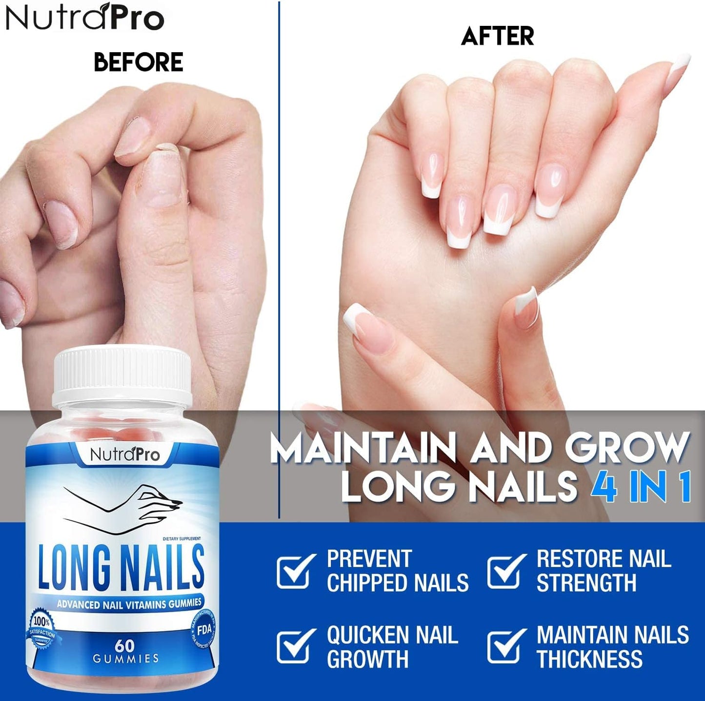 Nail Growth Vitamins for Stronger Nail - No More Chipped Nails.Nail Strengthener And Growth Supplement Gummies – Grow Strong Long Nails With Biotin And Collagen Gummies.