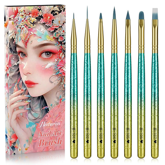 Nail Art Brushes Set, HECHUNZI 7PCS Nail Art Design Pen Painting Tools with Extension Gel Brush, Polish Brush, Builder Brush,Liner Brush, Carved Brush for Home DIY Salon Use