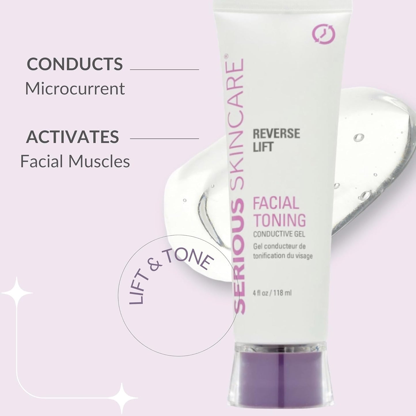 Collagen Based Conductive Activator Gel for Use with Face Microcurrent Toning, Body Contouring, RF Facial Machine - Hydrating Non-Sticky Formula - Easy Glide - Serious Skincare Reverse Lift 4 oz