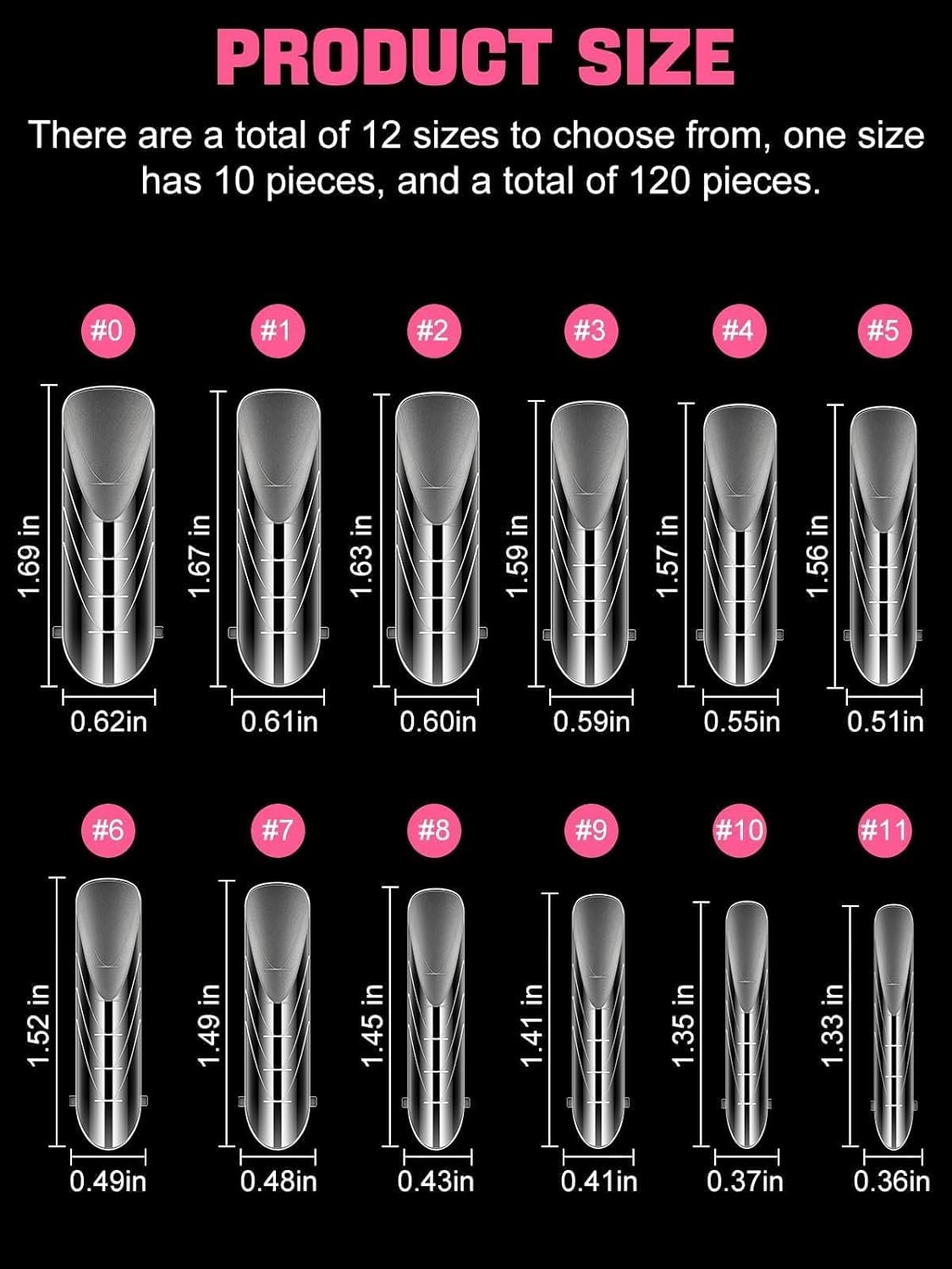 TOROKOM Poly Extension Gel Dual Nail Forms Nail Forms, 120Pcs Full Cover Coffin Nail Molds 12 Sizes for Gel Manicure Nail Art Design Salon&DIY