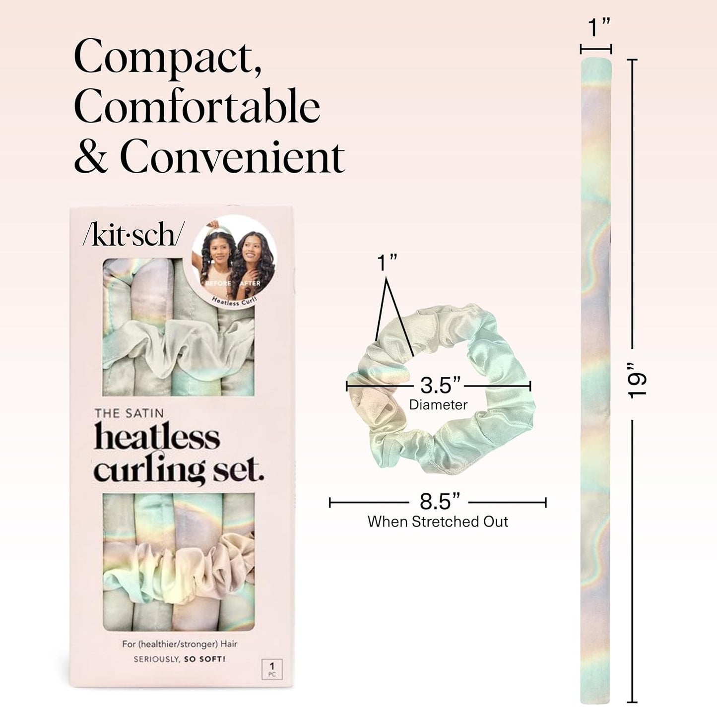 Kitsch Satin Heatless Hair Curler Set - Heatless Curls Overnight, Hair Rollers for Soft Curls & Frizz-Free Styling, No Heat Curlers To Sleep in, Curling Rod Headband with 2 Scrunchies - Aura