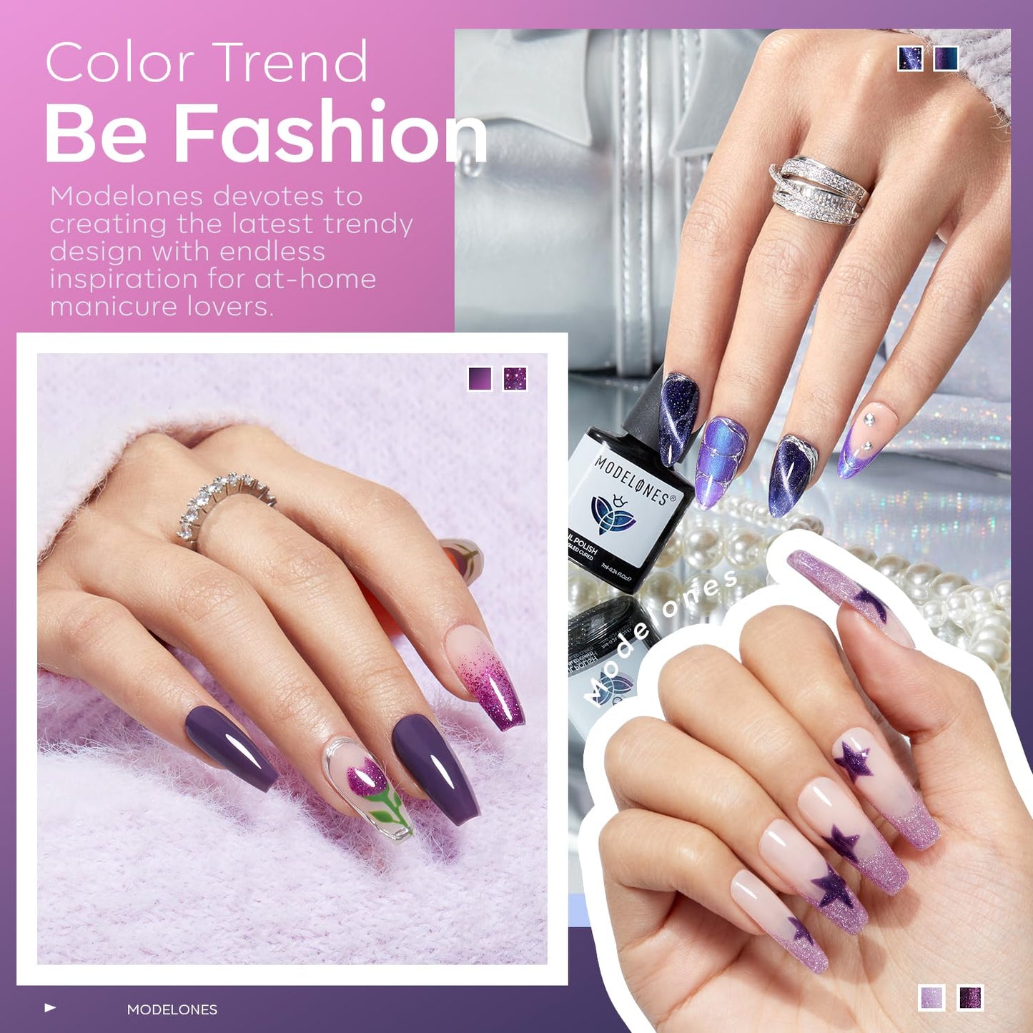 modelones Gel Nail Polish Set, 6 Colors Fall Winter Purple-Red/Black/Blue Sparkle Chameleon Glitter Gel Polish Purple-Black Color Changing 9D Cat Eye Nail Polish With Magnet LED Nail Art DIY Gift