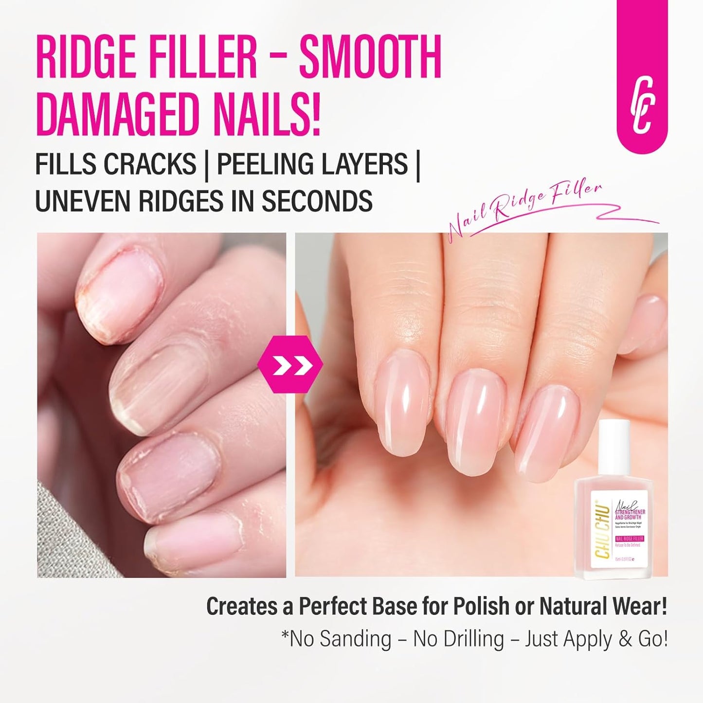 Protein Nail Strengthener for Gel Enthusiasts: Repair Thin Weak Peeling Nails After Acrylics Gel Removal - Nude Nail Hardener and Growth Treatment Ridge Filler Nude Polish