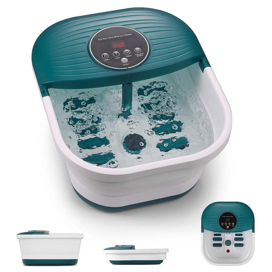 Collapsible Foot Spa Bath Massager with Heat, Bubble and Timer, 95-118℉ Adjustable Temperature Fast Heating with Pedicure Stone and Massage Rollers for Feet Stress Relief at Home