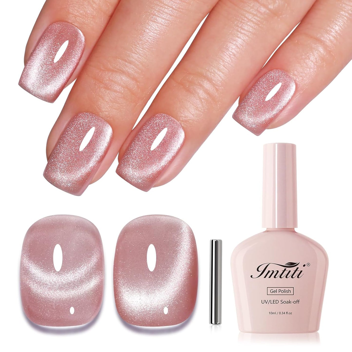 Imtiti Cat Eye Gel Nail Polish, Light Nude Pink Holographic Magnetic Crystal Nail Gel Polish With Magnet Glittery Galaxy Spring Summer Kit Soak Off UV Led 10ML