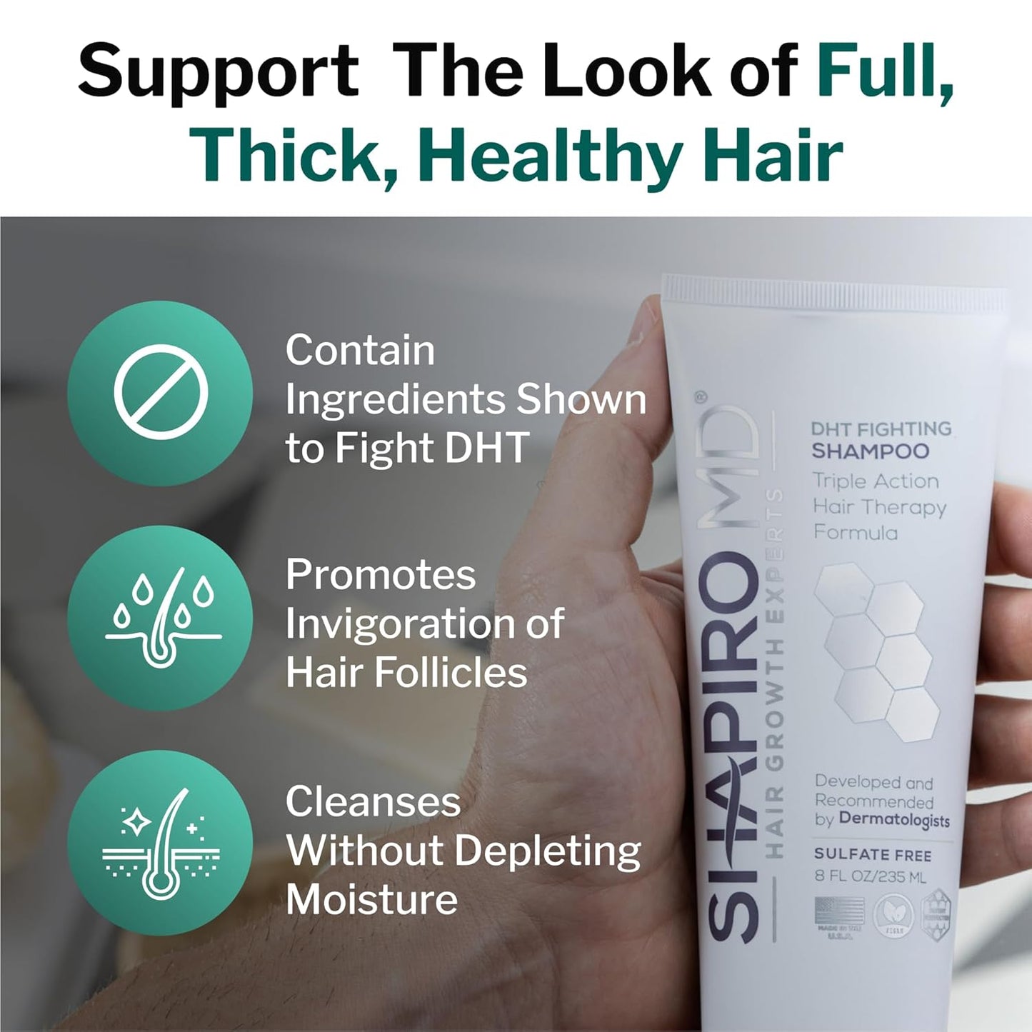 Shapiro MD Hair Growth Experts Hair Loss Shampoo | DHT Fighting Vegan Formula for Thinning Hair Developed by Dermatologists | Experience Healthier, Fuller and Thicker Looking Hair | 2 Month Supply