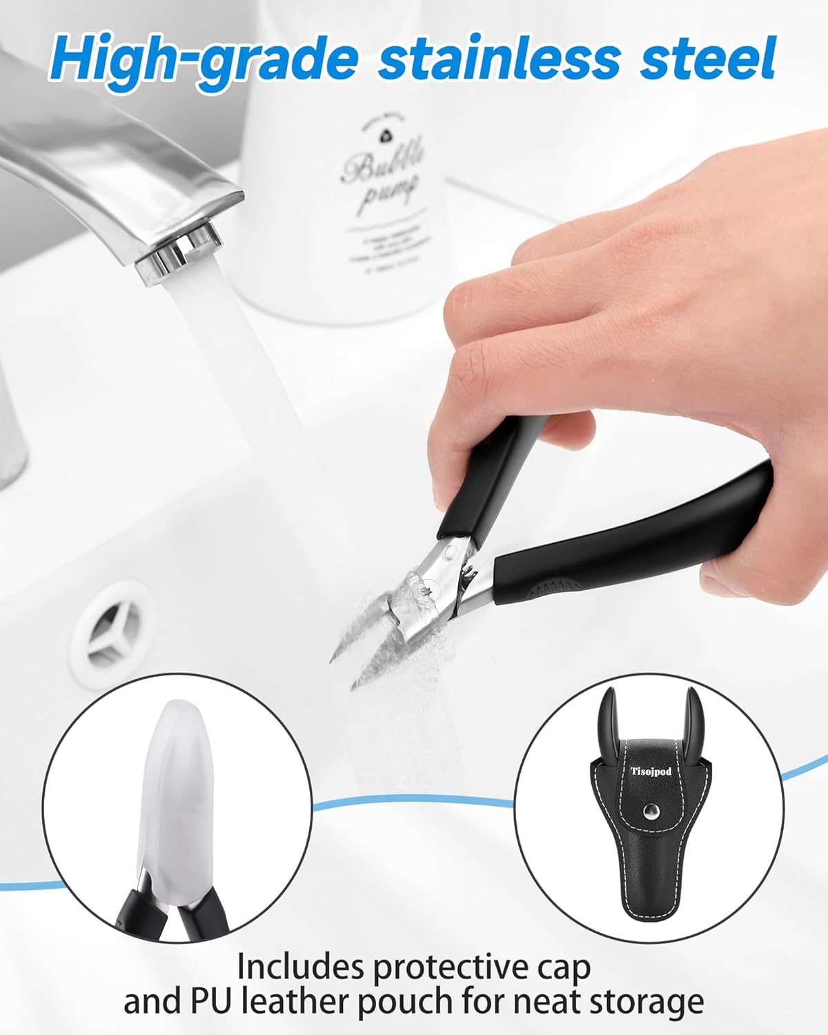 Nail Clippers,Toenail Clipper for Ingrown or Thick Toe Nails,Fingernail Clipper for Men Women Seniors with Stainless Steel Straight Blade Soft Handle Nail Cutter Black