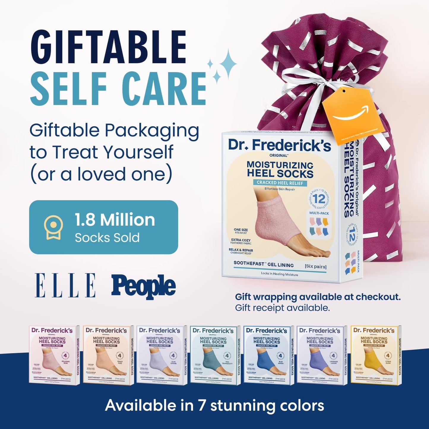 Dr. Frederick's Original Moisturizing Fuzzy Heel Socks - 2 Pairs - Cozy Gel-Lined Sleep Socks for Women & Men - Soothes Dry, Cracked Feet - Heel Repair - Variety Pack