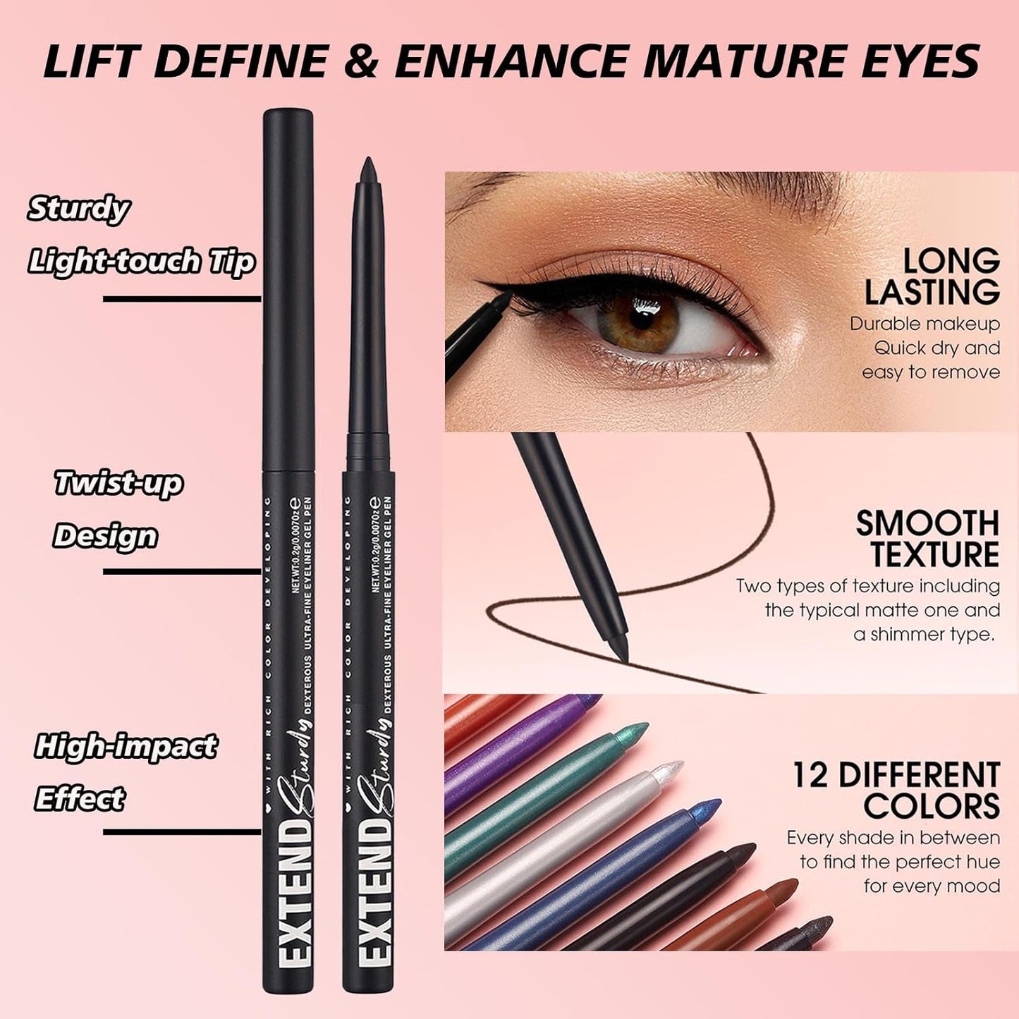 Eyeliner Brown Waterproof Retractable Matte Brown Pencil Eyeliner Smudge-proof Hypoallergenic (09#)