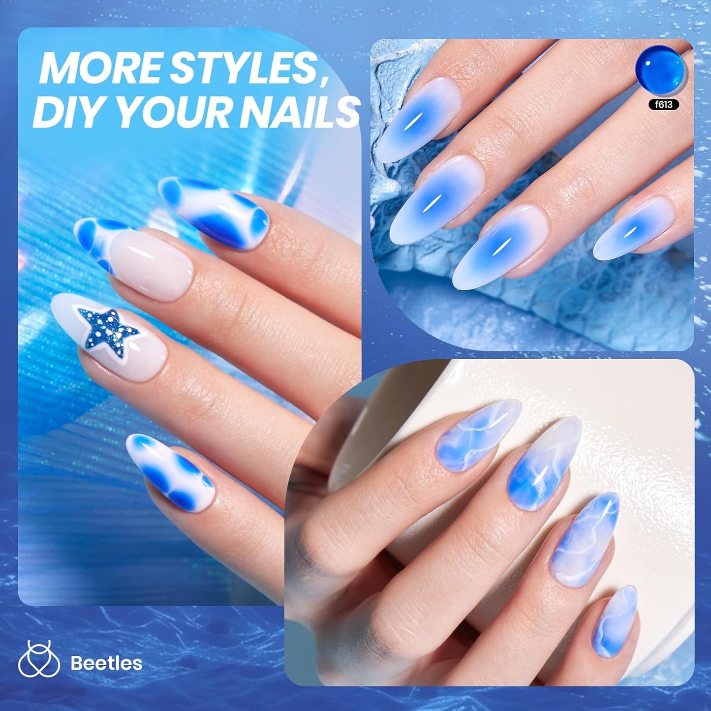 Beetles Blue Gel Nail Polish, 15ML Deep Blue Jelly Gel Polish Sheer Translucent Effect Neutral Nail Polish Soak Off UV Abyssal Secrets Series French Nail Art Manicure Salon Gift for Women