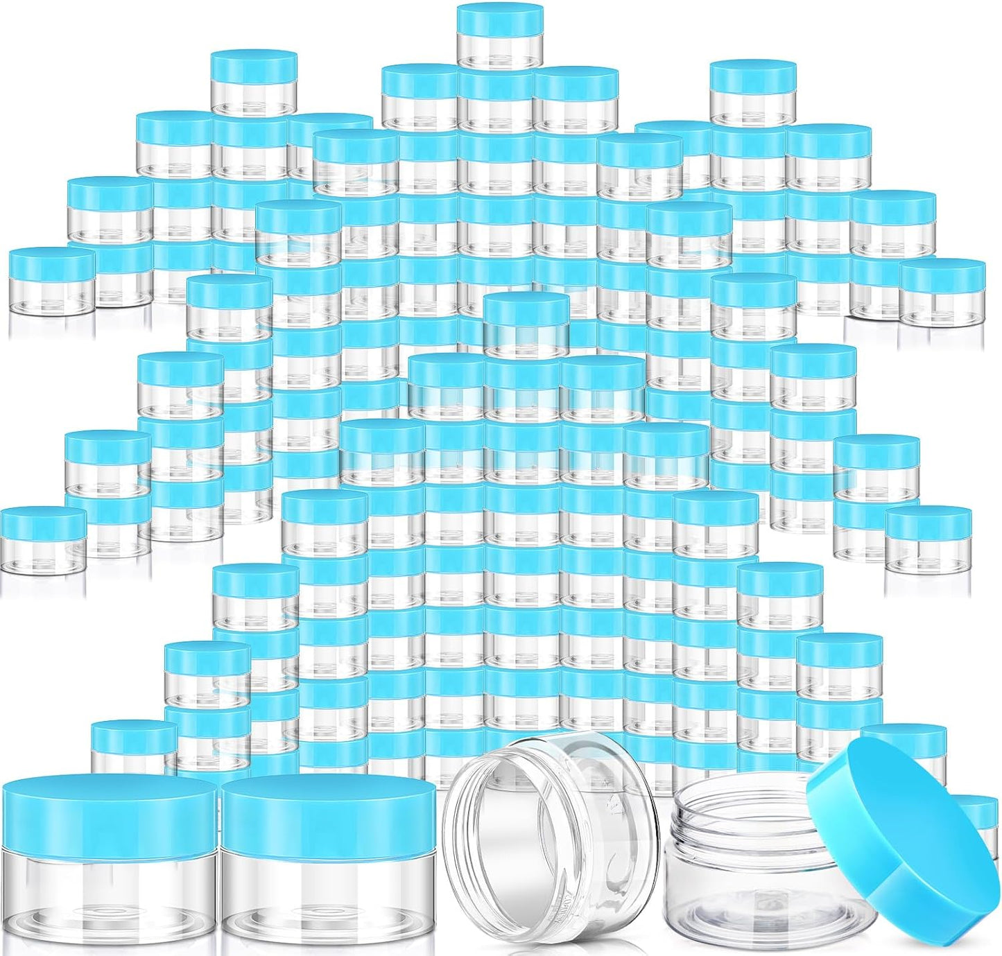 SATINIOR 100 Pcs Plastic Jars with Lids Small Containers Lids Wide Mouth Small Plastic Containers for Lotion Cream Rhinestones Body Butters Travel Storage(6 oz, Blue)