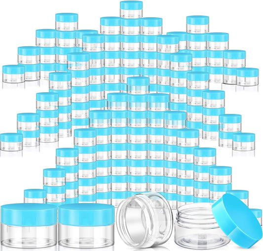 SATINIOR 100 Pcs Plastic Jars with Lids Small Containers Lids Wide Mouth Small Plastic Containers for Lotion Cream Rhinestones Body Butters Travel Storage(6 oz, Blue)