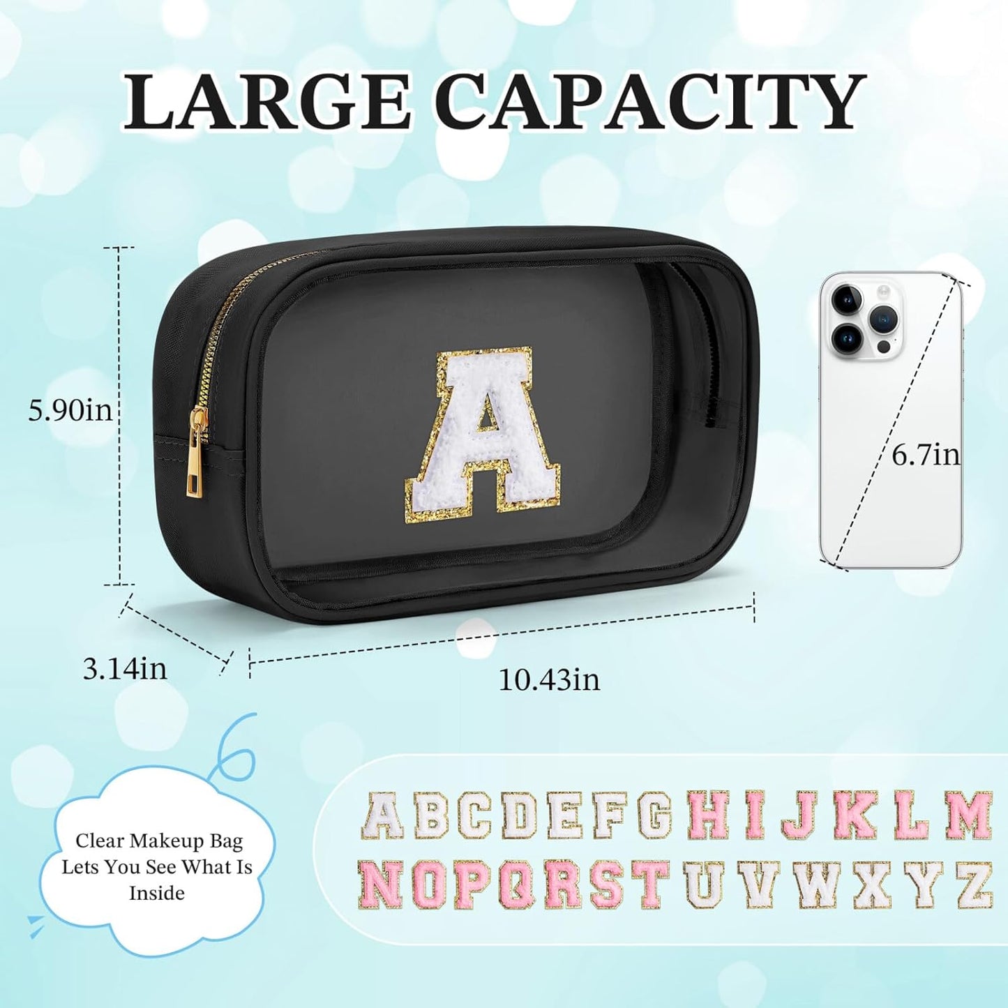 YOOLIFE Birthday Gifts | Initial Birthday Gifts for 3 4 5 6 7 8 9 10 11 12 13 Year Old Girls Clear Makeup Bag Cosmetic Travel Beach Bag Car Organizer Essentials for Women Men | Gifts for Girls Kids M