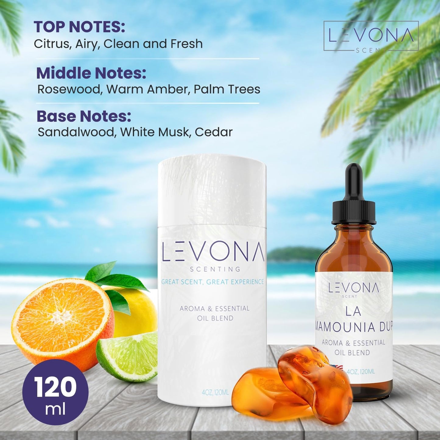 Levona Scent Essential Oils - Scents for Home, Hotel & Office Use - Perfect for Home Diffuser & Humidifiers - Aroma Fragrance Oil, Ideal for Massage, Relaxation, and Spa - La Mamounia Dup, 120ml