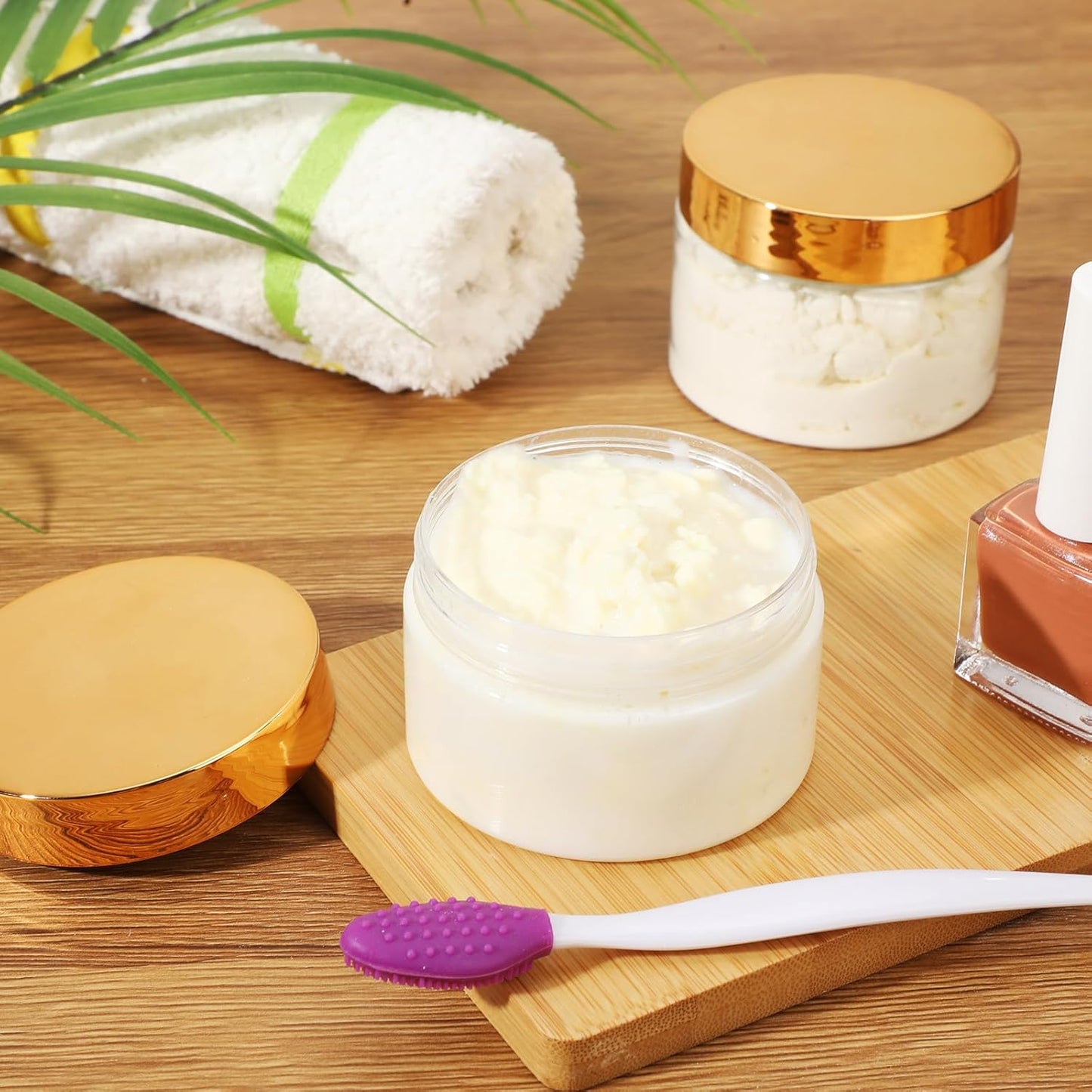 Patelai 4 Pieces Round Wide-mouth Leak Proof Plastic Container Jars with Lids for Travel Storage Makeup Beauty Products Face Creams Oils Salves Ointments DIY Making(4 Ounce,Gold)