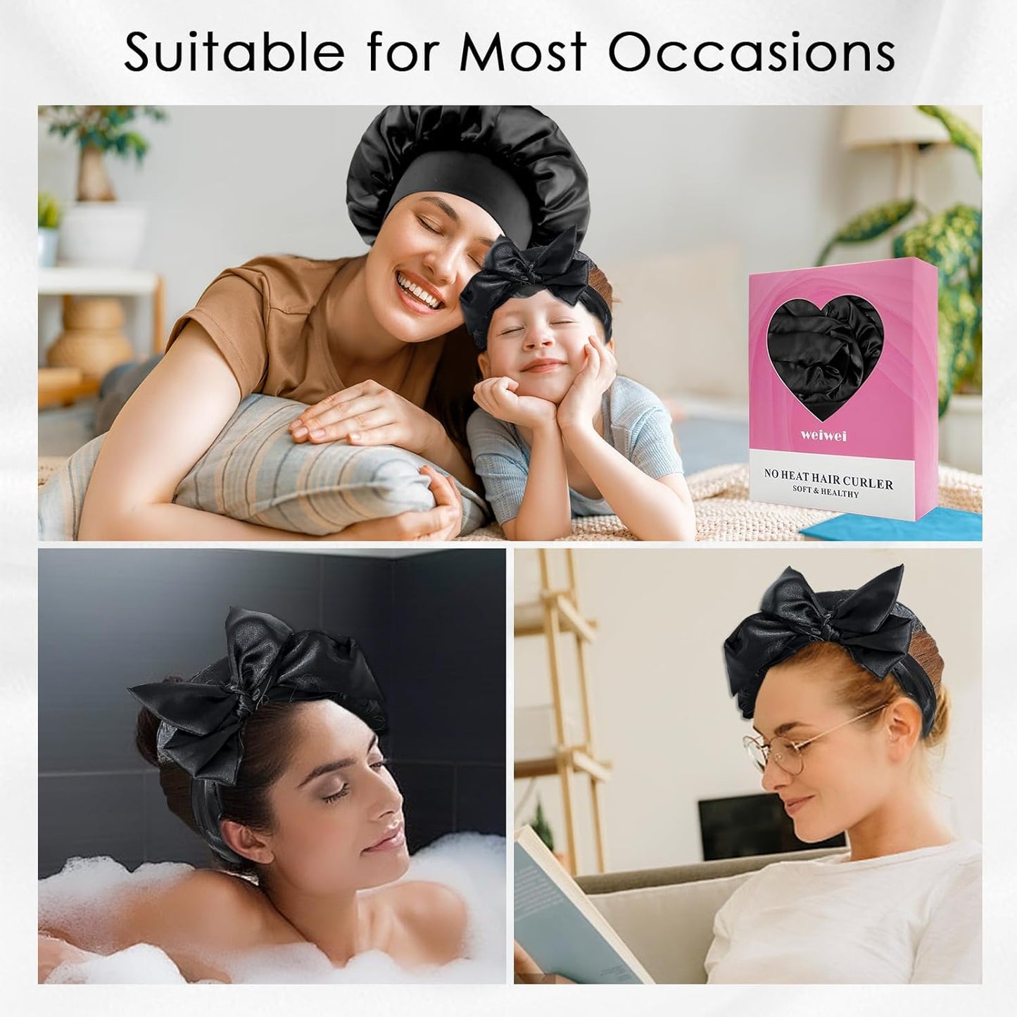 weiwei Satin Heatless Curlers Hair Curler, No Heat Curls Overnight Hair Curlers to Sleep In Overnight Curls Headband, 70" Hair Curlers No Heat, 9 Pcs Satin Heatless Curling Set for Women Long Hair