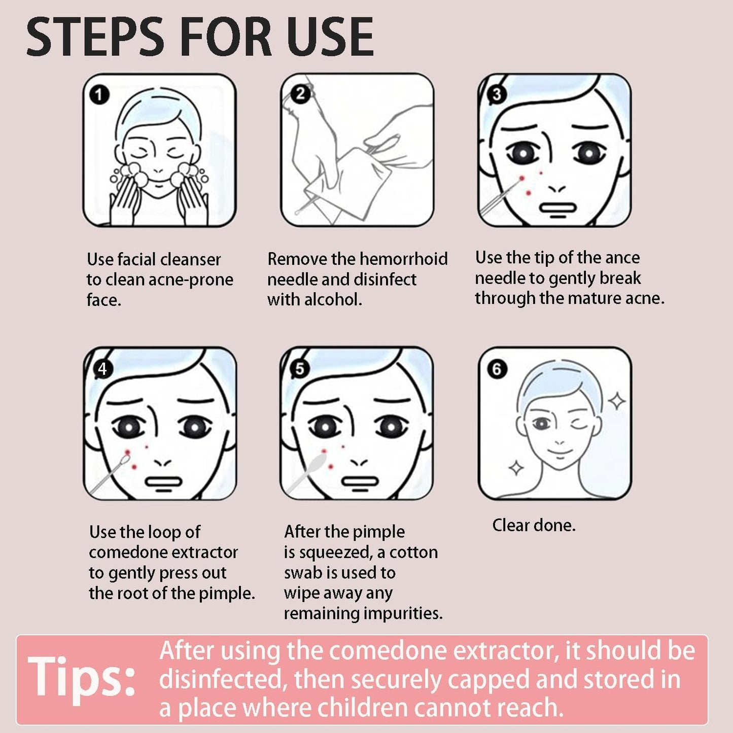 2-in-1 Professional Stainless Steel Acne Removal Needle, Whitehead & Blackhead Remover Tool, Pimples Comedone Extractor Removal Tool, Double Ended Needle with Cap Removal for Nose Face Tools(Purple)