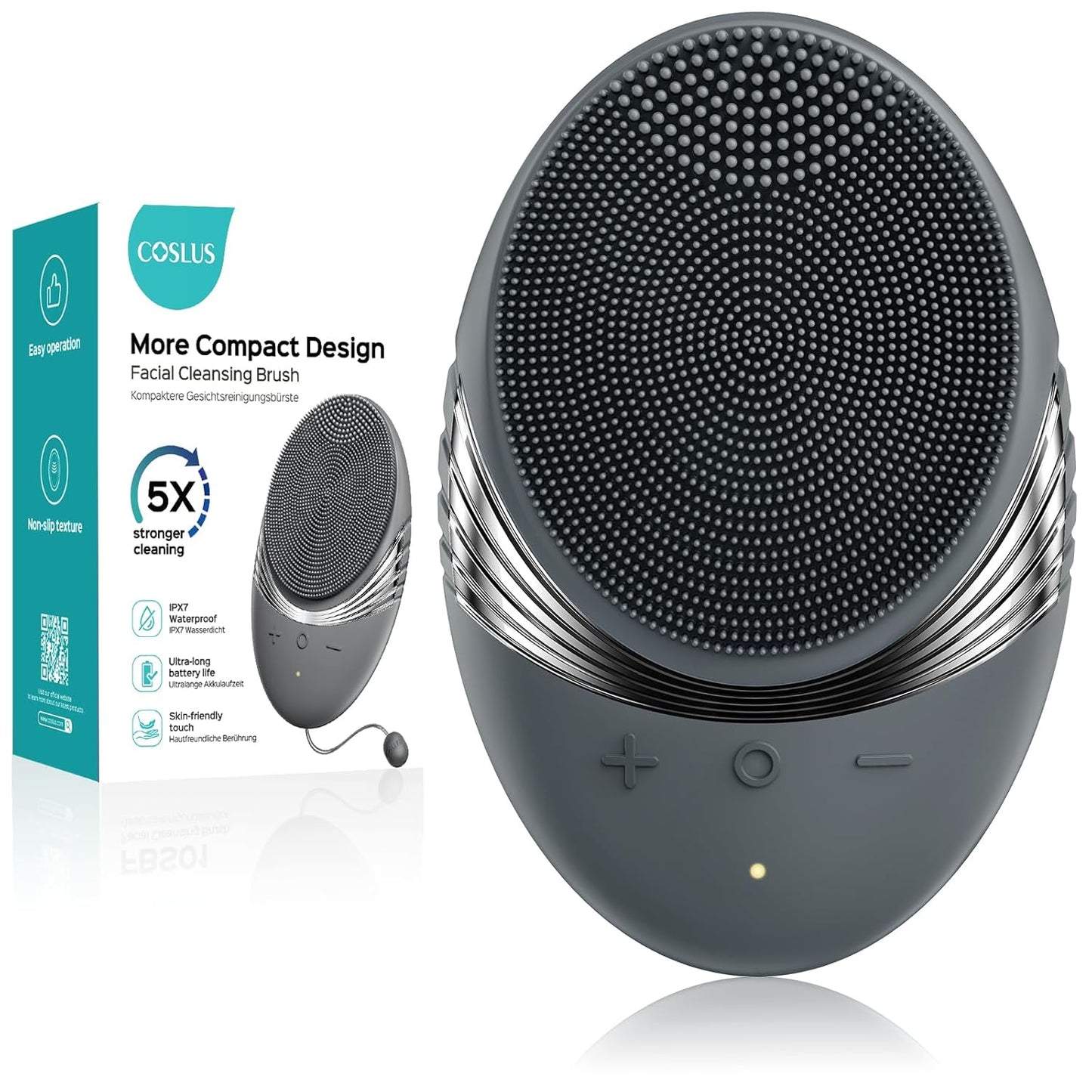COSLUS Facial Cleansing Brush Face Scrubber : Portable Silicone Waterproof Rechargeable Face Wash Brush, 5 Cleansing Modes, Electric Deep Cleaning for Men & Women, Removing Blackhead, Exfoliating