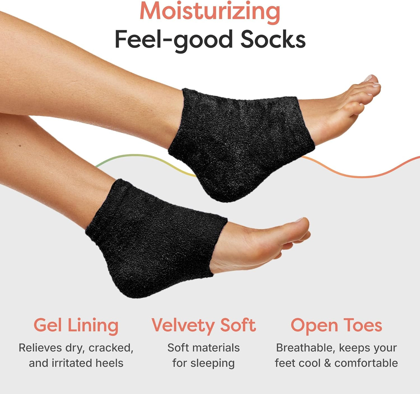 ZenToes Moisturizing Socks for Cracked Heel Treatment - Vitamin E, Olive Oil and Jojoba Oil Infused Heel Socks to Soften and Hydrate (Fuzzy Black, Wide Width)