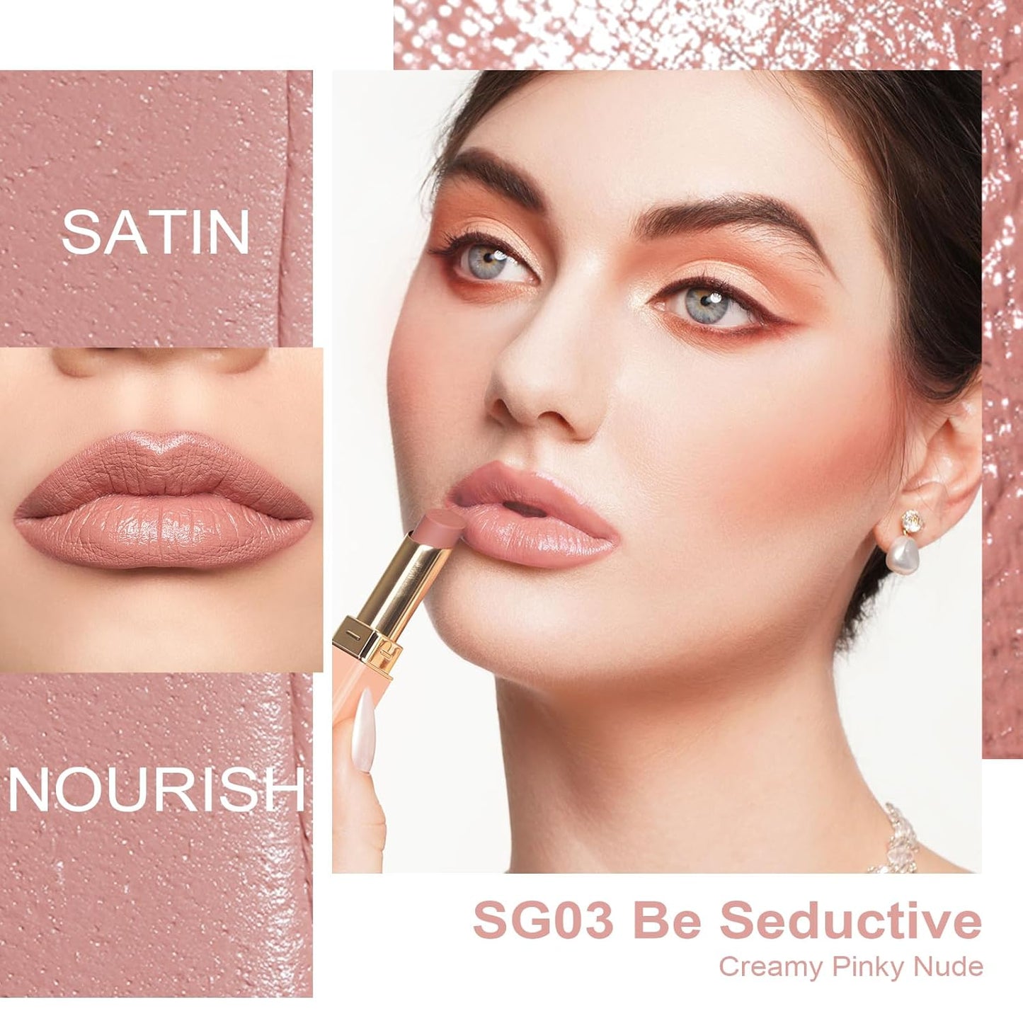Oulac Nude Lipsticks for Women, Pink Matte Lip Stick, Full Coverage Lip Color, Satin Matte Finish, Cream Texture, Hydrating, Infused with Hyaluronic Acid, Vegan & Clean Beauty 4g SG03 Be Seductive