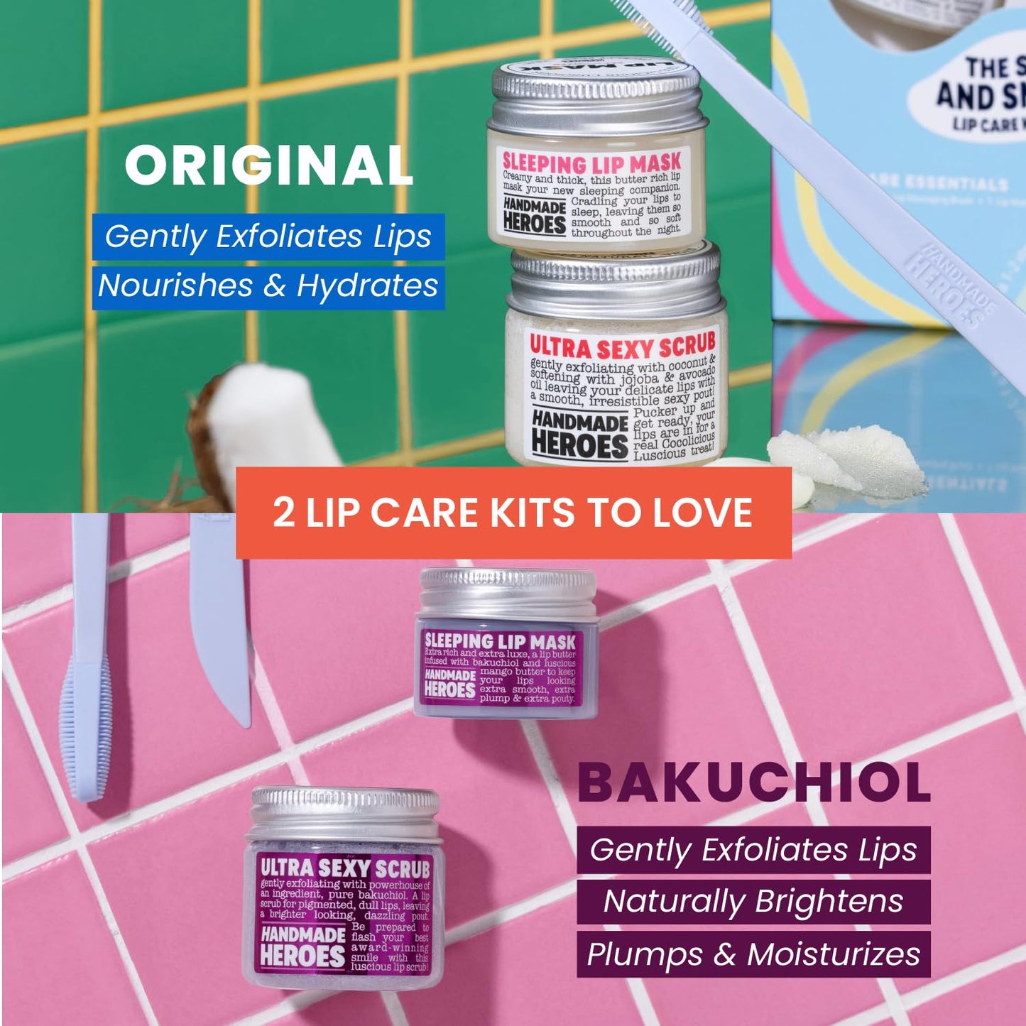 100% Natural Lip Scrub, Vegan Conditioning Coconut Lip Exfoliator - Gentle Exfoliant, Sugar Lip Polish and Lip Exfoliator Scrubber for Chapped and Dry Lips (Bakuchiol 3pc Set)