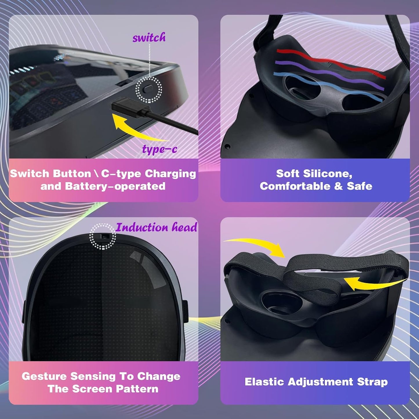 Depointer Life Led Mask with Rechargeable Bluetooth-compatible App Controlled, Customizable led mask, Lighted Face Transforming Mask, unisex-Adult