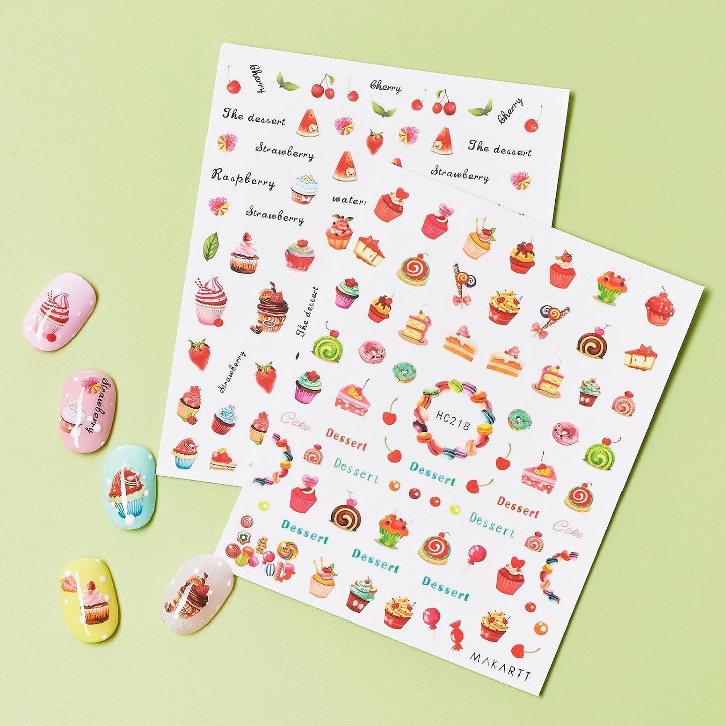 Makartt Nail Decorating Kit, 10pcs Designer Nail Stickers, Cute Dessert Nail Art Decor for DIY Manicure, Salon Accessories for Creative Nails Designs