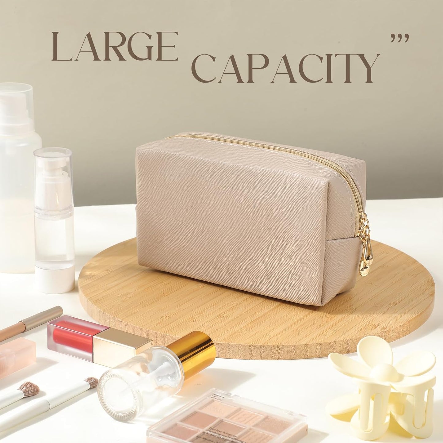 Kigeli 15 Pcs Aesthetic Makeup Bags PU Leather Cosmetic Pouches Waterproof Plain Toiletry Bags Makeup Pouches Bulk for Women Party Gift Travel Storage Organizer (Apricot Color)