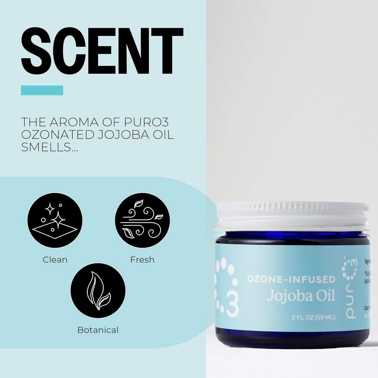 PurO3 Ozonated Jojoba Oil – Pure, Natural, Organic Skincare for Face & Body – Oxygenated Healing Lotion, Moisturizer & Beauty Cream in a Glass Jar – O3 Therapy Salve, 2 oz