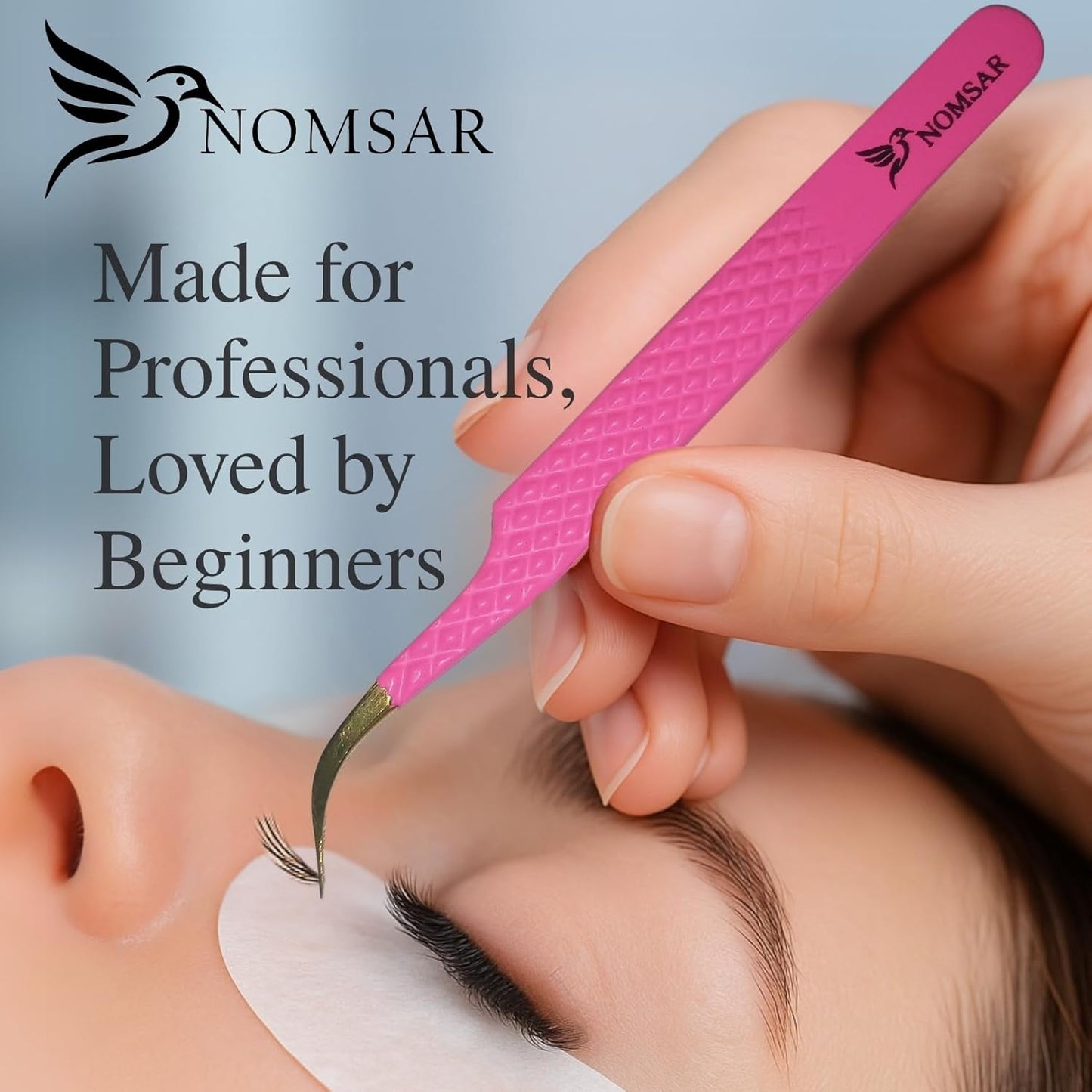 Eyelash Tweezers with Curved Fiber Tip, Precision lashes Tweezers, Stainless Steel with Diamond Grip for Volume lash Extension Application & Multipurpose (Silver)