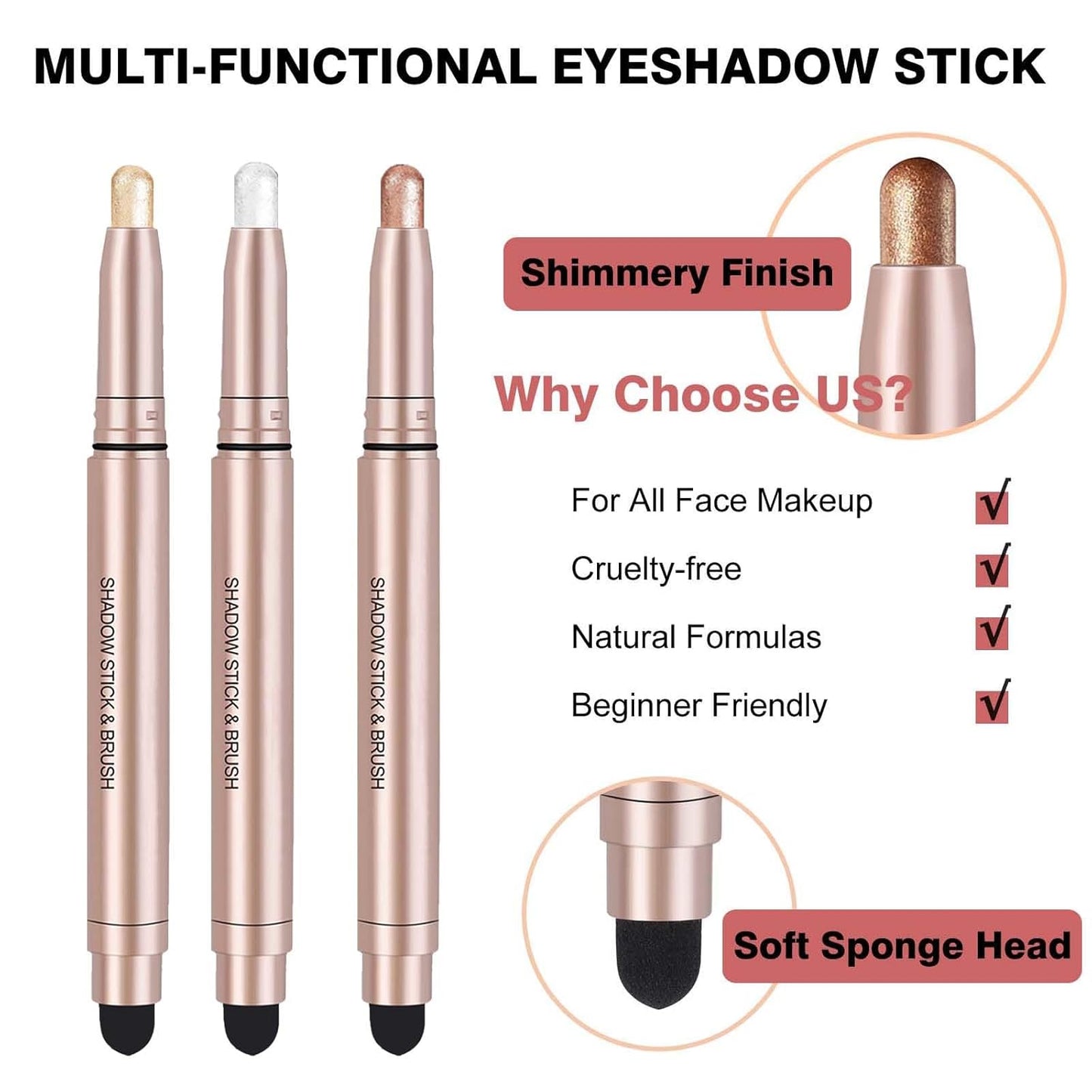 Eyeshadow Stick Rose Gold, Cream Shimmer Eyeshadow Pencil Makeup, High Pigment Long Lasting Waterproof Eye Shadow Pen, Hypoallergenic Eye Highlighter Stick Create Multi-Dimensional Eyes Look 05#