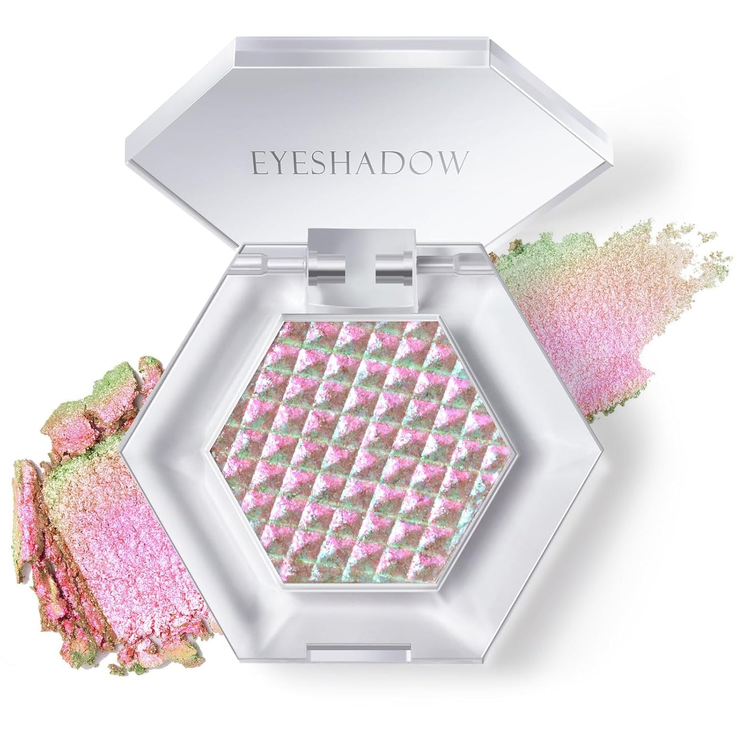 Chameleon Mermaid Pink Glitter Eyeshadow, Cream to Powder Shimmer Multichrome Single Eyeshadow, Sparkling Holographic Color Shifting Eye Brightener Highlighter Makeup Palette 02