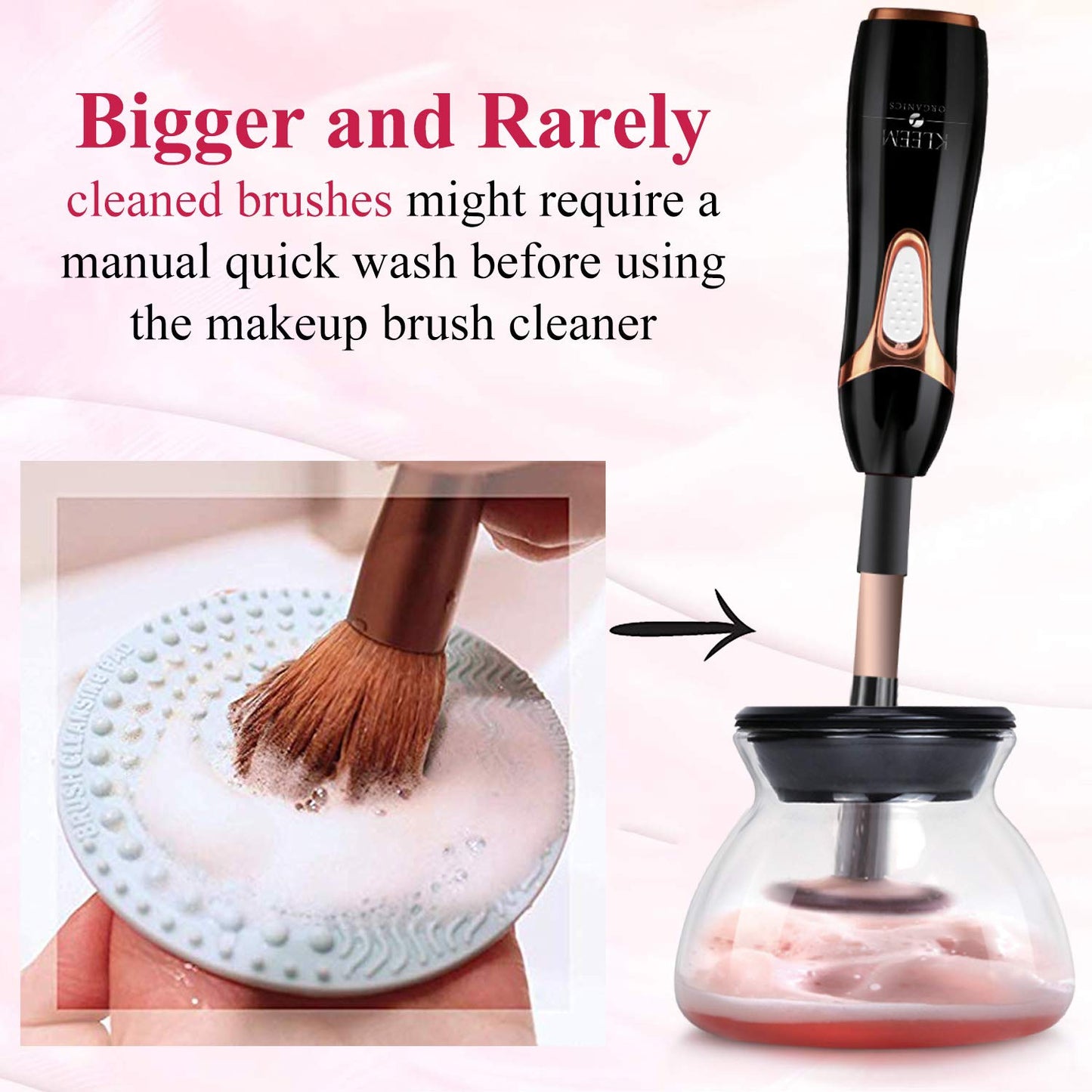 Electric Makeup Brush Cleaner Machine | Automatic Makeup Brush Washer & Spinning Dryer with Free Cleaner Shampoo | Dual-Fiber Bristles for Eyeshadow & Foundation | Made in USA | Black