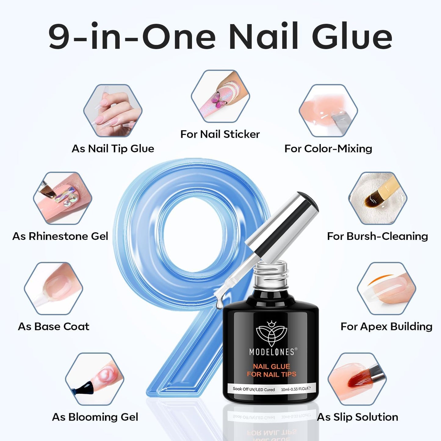 modelones Medium Almond Gel Nail Tips Kit, 9-in-One Nail Glue with Portable U V Lamp 216Pcs 12Sizes Pre-Etched Press ons Fake Acrylic Extension Kit DIY Salon Gift for Women