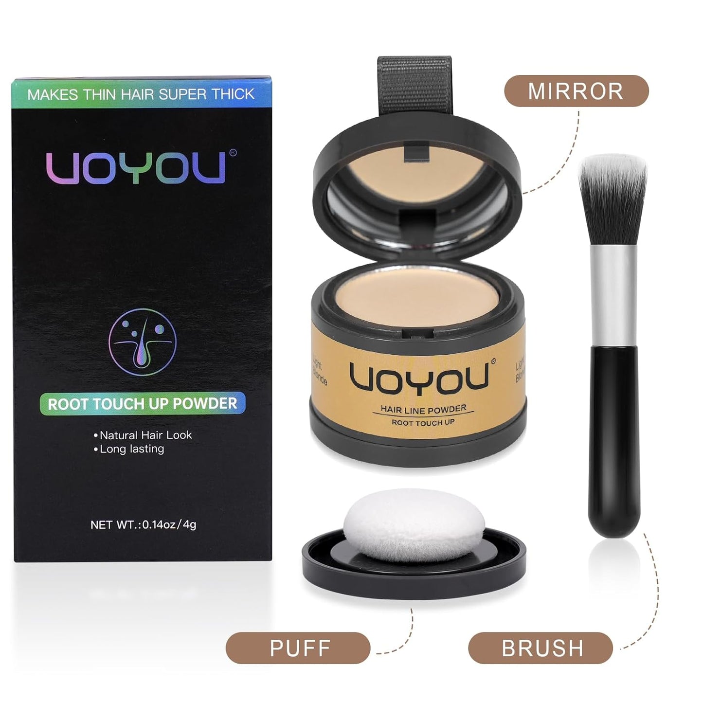 Root Touch Up Powder Instantly Conceals Hair Loss, Gray Root Cover Up Powder, Water & Sweat Resistant Hair Powder for Thinning Hair Men & Women, Includes Brush (Dark Brown, 4g Bottle with Brush)