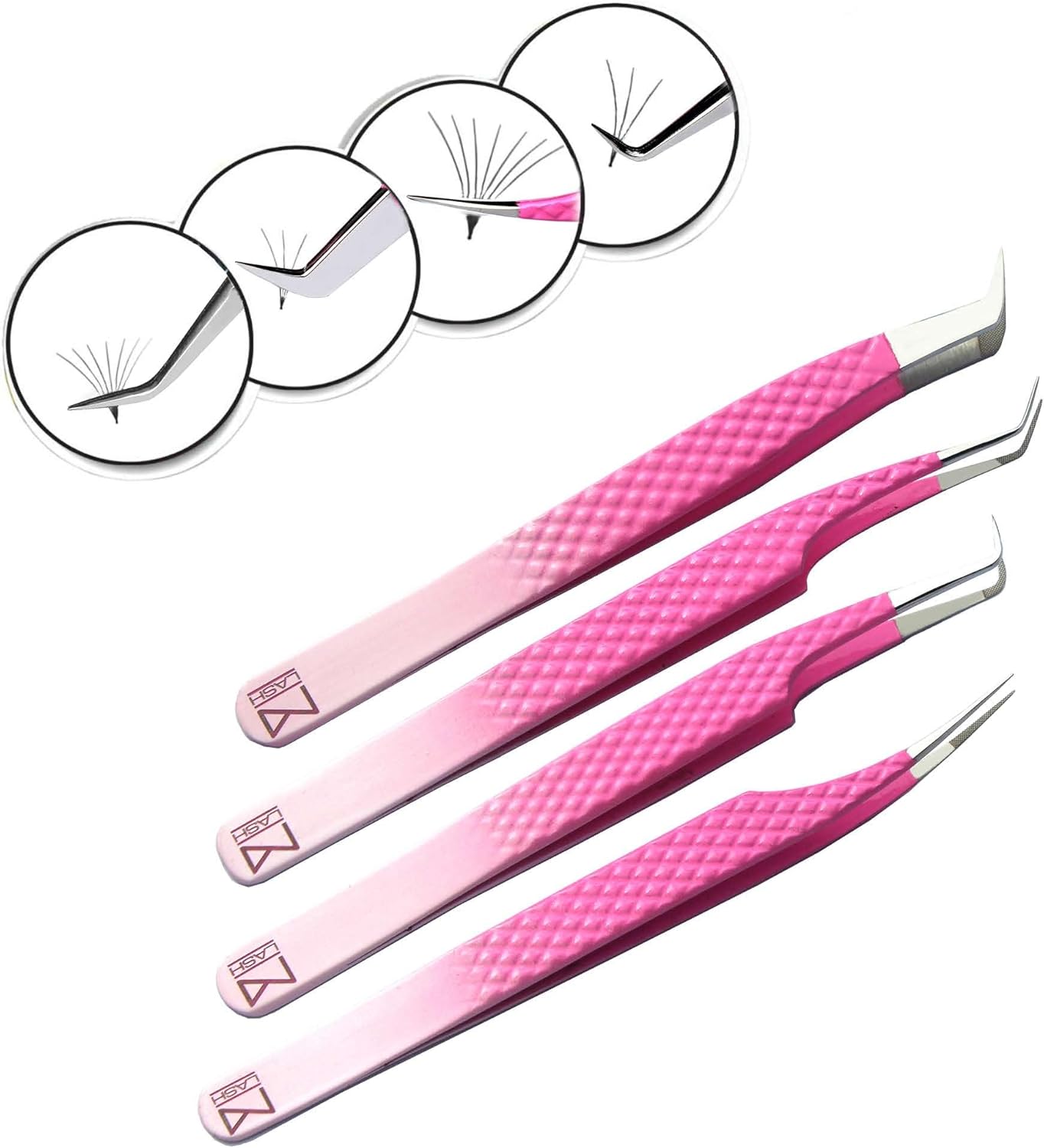 M LASH - V3 Tweezer Set Diamond Grip NANO Fiber Tip - Volume & Classic Eyelash Extensions - Japanese Steel Lash Tool (PW-Ombre)