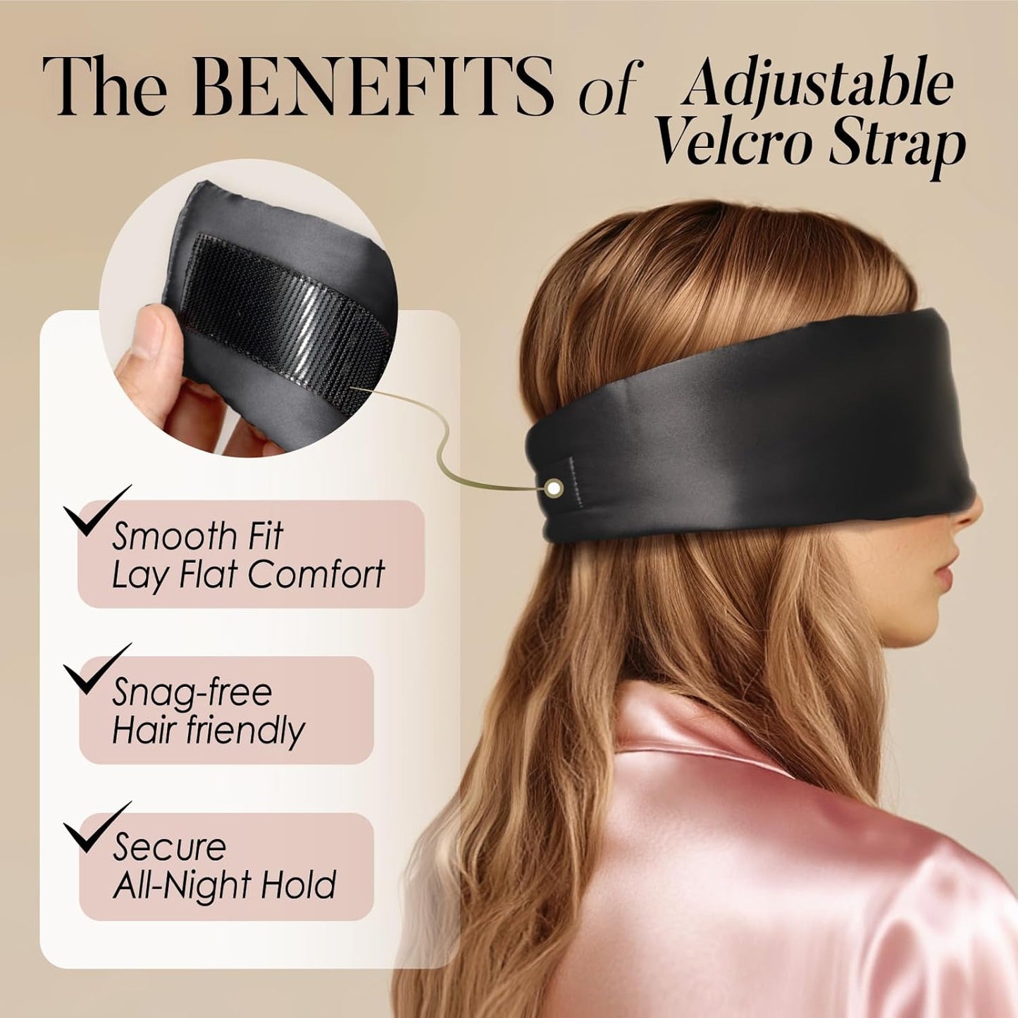 LULUSILK Reversible Mulberry Silk Sleep Mask for Women and Men, Adjustable Real Silk Eye Mask for Sleeping, Black, Pack of 1