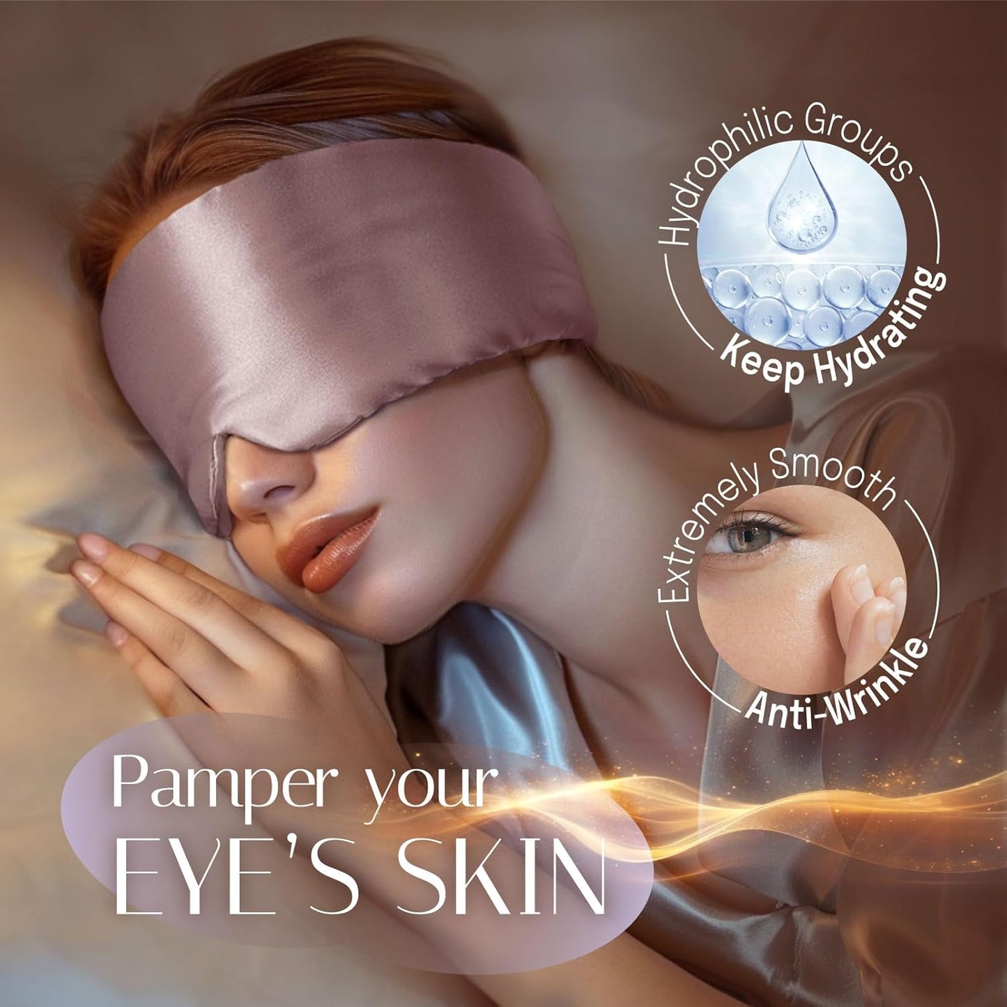 Silk Sleep Mask Soft Pressureless: 100% Mulberry Silk for Eye Skin Anti Wrinkles, Large Size for Total Blackout, Adjustable Wide Velcro Ear Cover