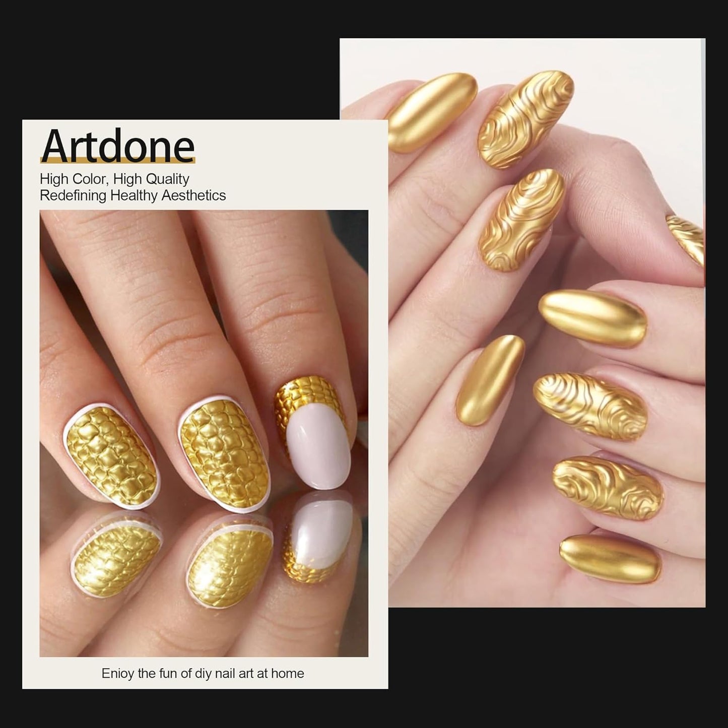 Artdone Chrome Nail Powder, Gold Iridescent Aurora Powder Metallic Mirror Effect Pigment Pearlescent Mermaid Pigment Pearl Glitter Dust Kit, Nail Art Decoration, Resin Craft