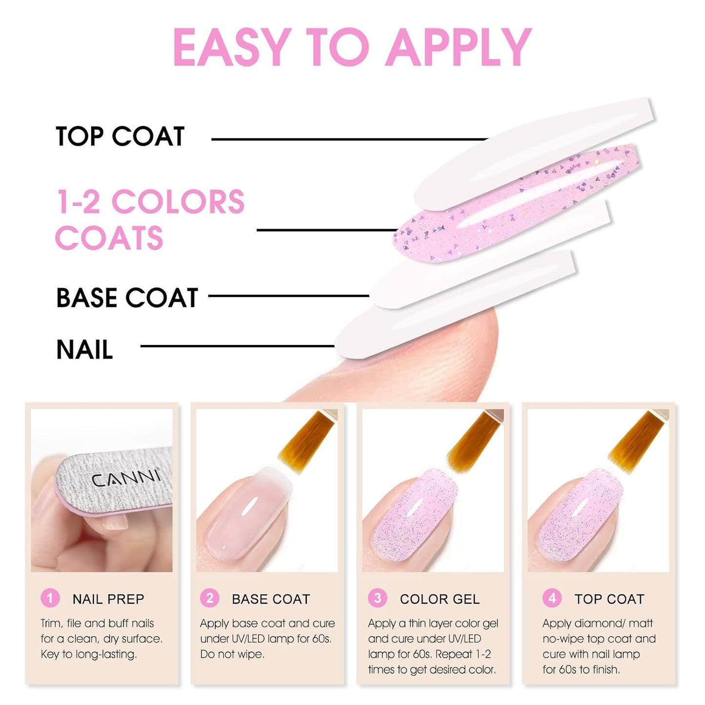 CANNI 1 Pcs Pink Glitter Gel Nail Polish, Shimmer Sparkly Pink Colors Gel Polish Soak Off Led Nail Art Gel Manicure Salon DIY