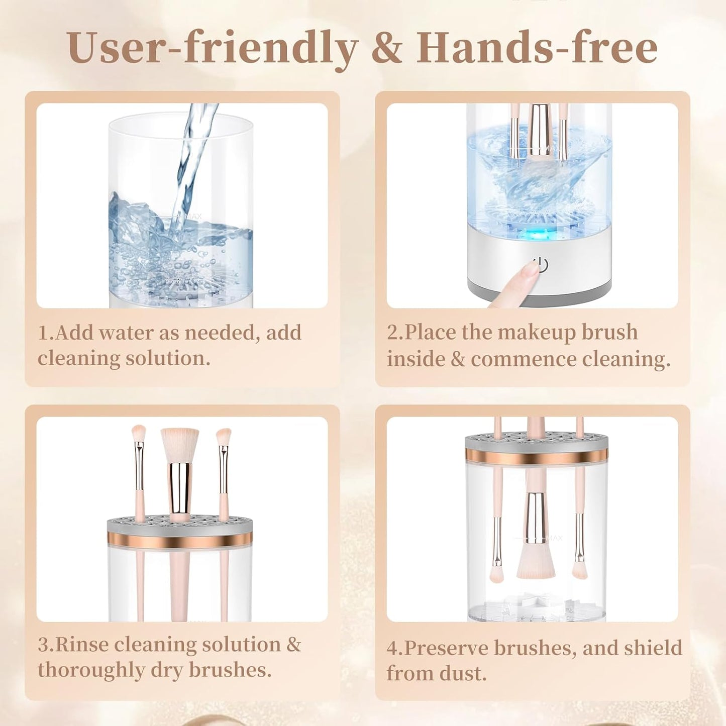 Electric Makeup Brush Cleaner, Quick Efficient Machine for Deep Cleaning All Types of Brushes, Portable Compact Design for Travel Home Use, for Makeup Lovers & Professionals - Transparent