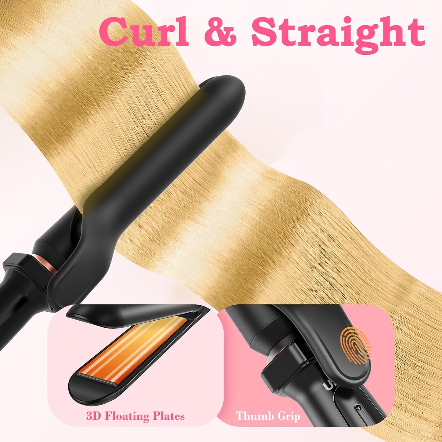 Ufree 5 in 1 Curling Iron with Interchangeable Ceramic Barrels (0.35"-1.25"), Curling Wand Set with Flat Iron Hair Straightener, Instant Heat Up, Dual Voltage Hair Curler, Gifts for Women